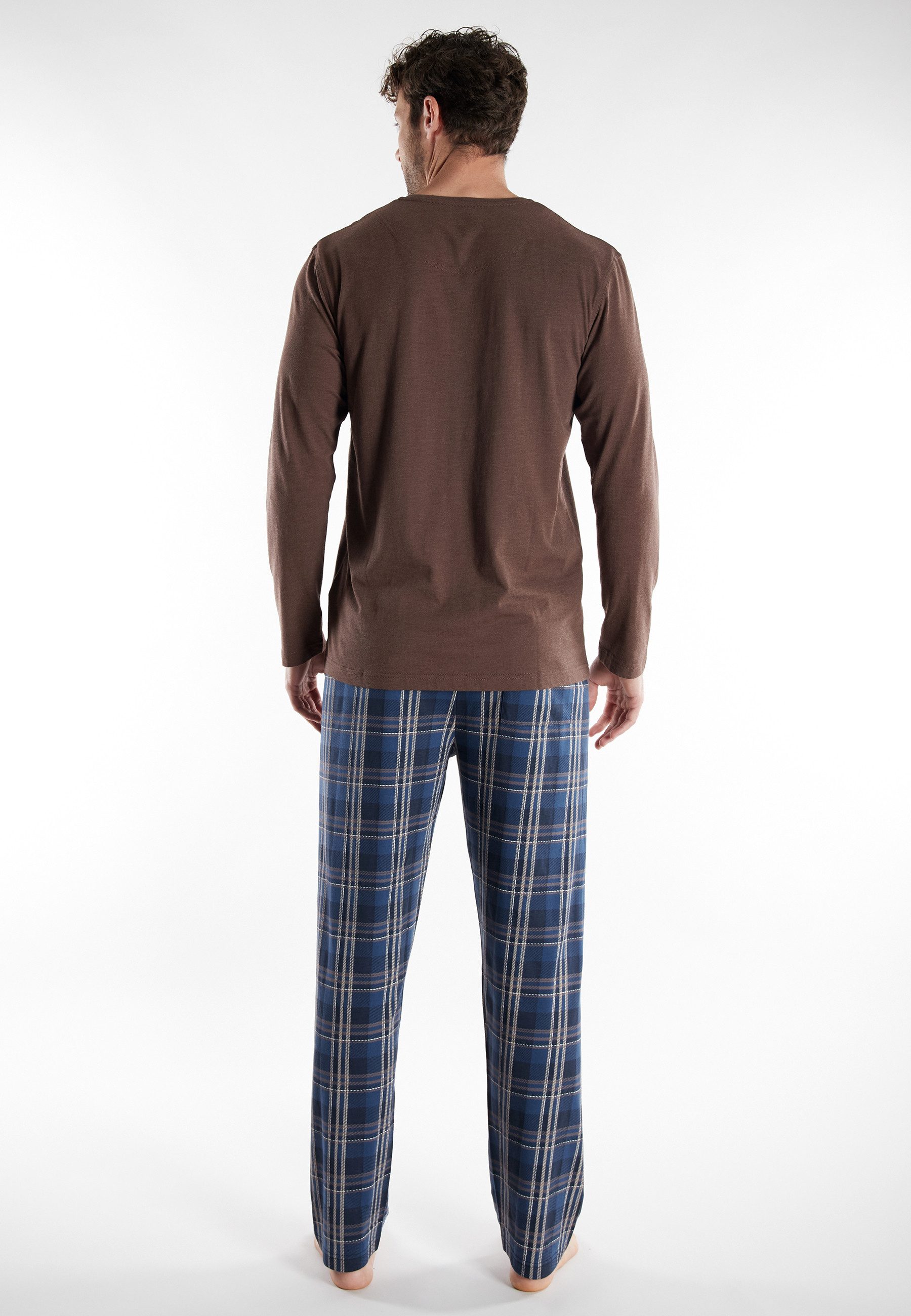 TOM TAILOR Schlafanzug Rhodos (2 tlg) karierte Hose, lange Ärmel, Cotton-Mix, elastischer Bund