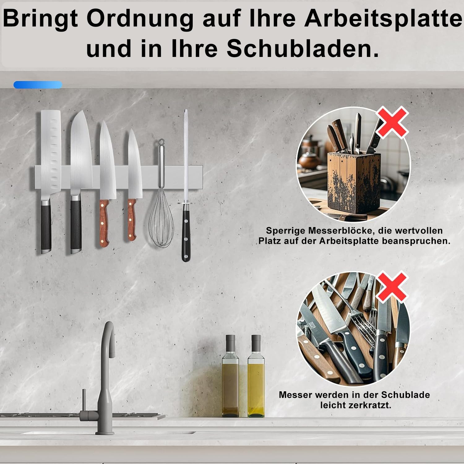 Forrlite Messerblock, Messerblock Magnetisch Ohne Messer, (1tlg), Magnetische Messerleiste für Küche / Werkzeug - Wandmontage, bohrfrei