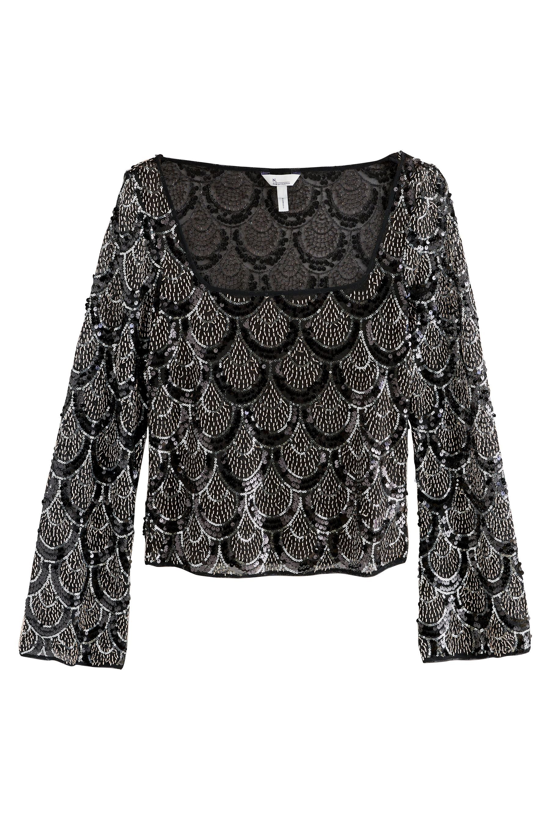 Next Blusenshirt Langarmoberteil mit Pailletten, eckiger Ausschnitt (1-tlg) günstig online kaufen