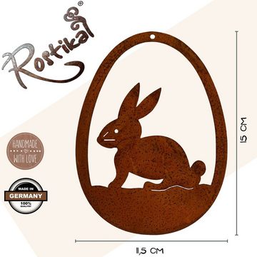 Rostikal Hängedekoration Osterdeko Hase im Osterei Metall Hängedeko (1 St), echter Rost