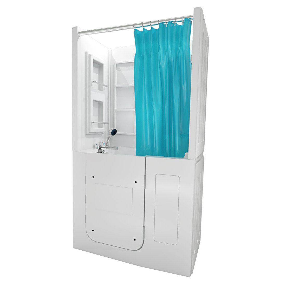 AcquaVapore Komplettdusche Seniorendusche und Wanne mit Tür S08D-A-R 68x110x205cm, inklusive Duschwanne, Schnelle Reinigung, Nackenstütze, Überlauf Abfluss, Extra Tief