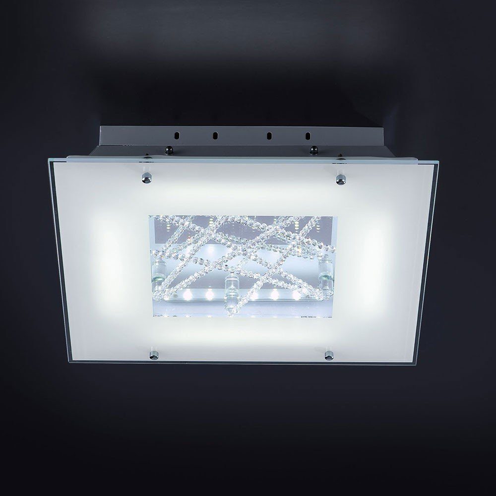 etc-shop LED Deckenleuchte, LED-Leuchtmittel fest Esszimmer Leuchte Glas Watt Warmweiß, 4-flammig LED Kristall Decken verbaut, Strahler 16