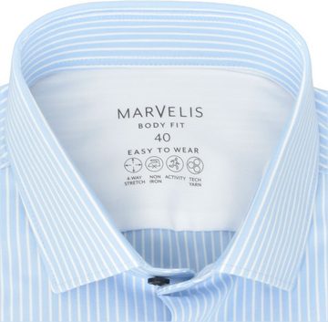 MARVELIS Businesshemd Easy To Wear Hemd - Body Fit - Langarm - Gestreift - Hellblau/Weiß 4-Wege-Stretch