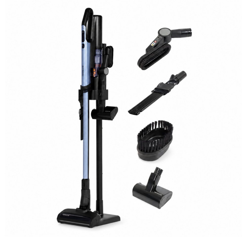 Hitachi Akku-Handstaubsauger PV-XHE 4 PL MB 2in1 Akku-Sauger (80 Min., LED, HEPA, Ladestation), 550 W, beutellos, Green-Light-LED-Technologie, bis zu 80 Min. Laufzeit, 225 AW Saugkraft