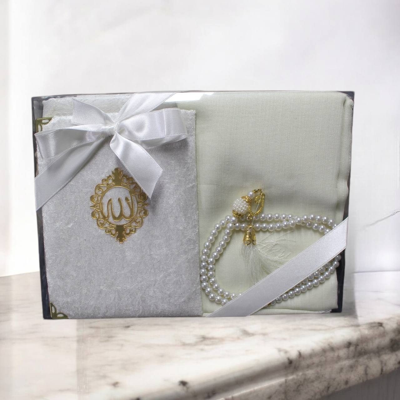 Aymasal Läufer Geschenkset 4 tlg. Gebetsteppich + 99er Gebetskette+ Koran Juz + Hijab