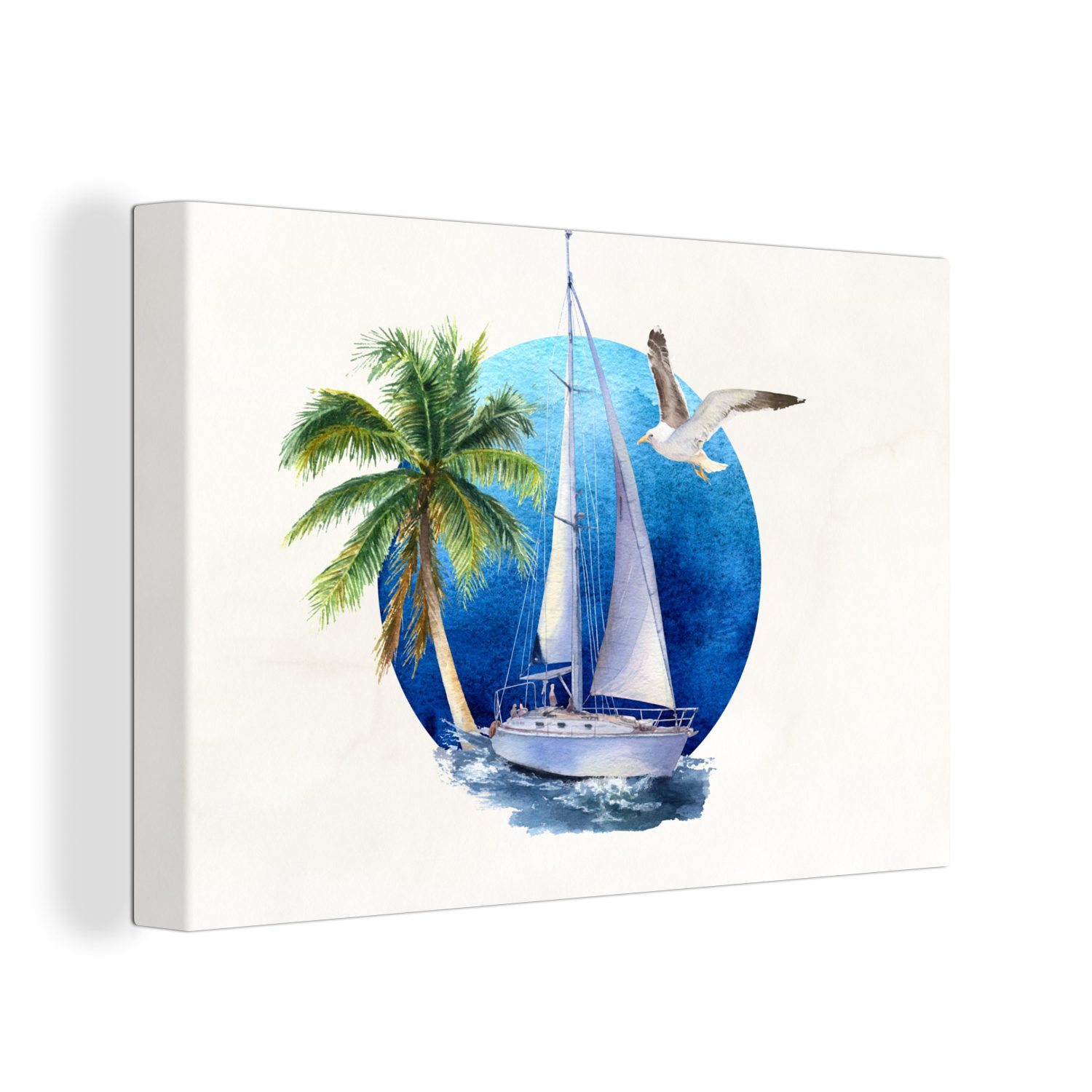 OneMillionCanvasses® Leinwandbild Segelboot Wanddeko, - 30x20 St), Vogel - (1 Leinwandbilder, Meer, Aufhängefertig, Palme Wandbild cm 