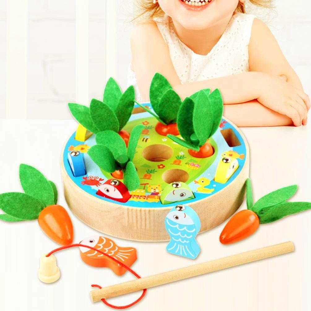 SOTOR Stapelspielzeug Montessori Spielzeug ab 1 2 3 4 Jahren,  (Kinderspielzeug Lernspielzeug Motorik Sortierspiel Holzspielzeug  Karottenernte Angelspiel Pädagogisches Spielzeug Holz für Kinder Baby  Jungen und Mädchen)