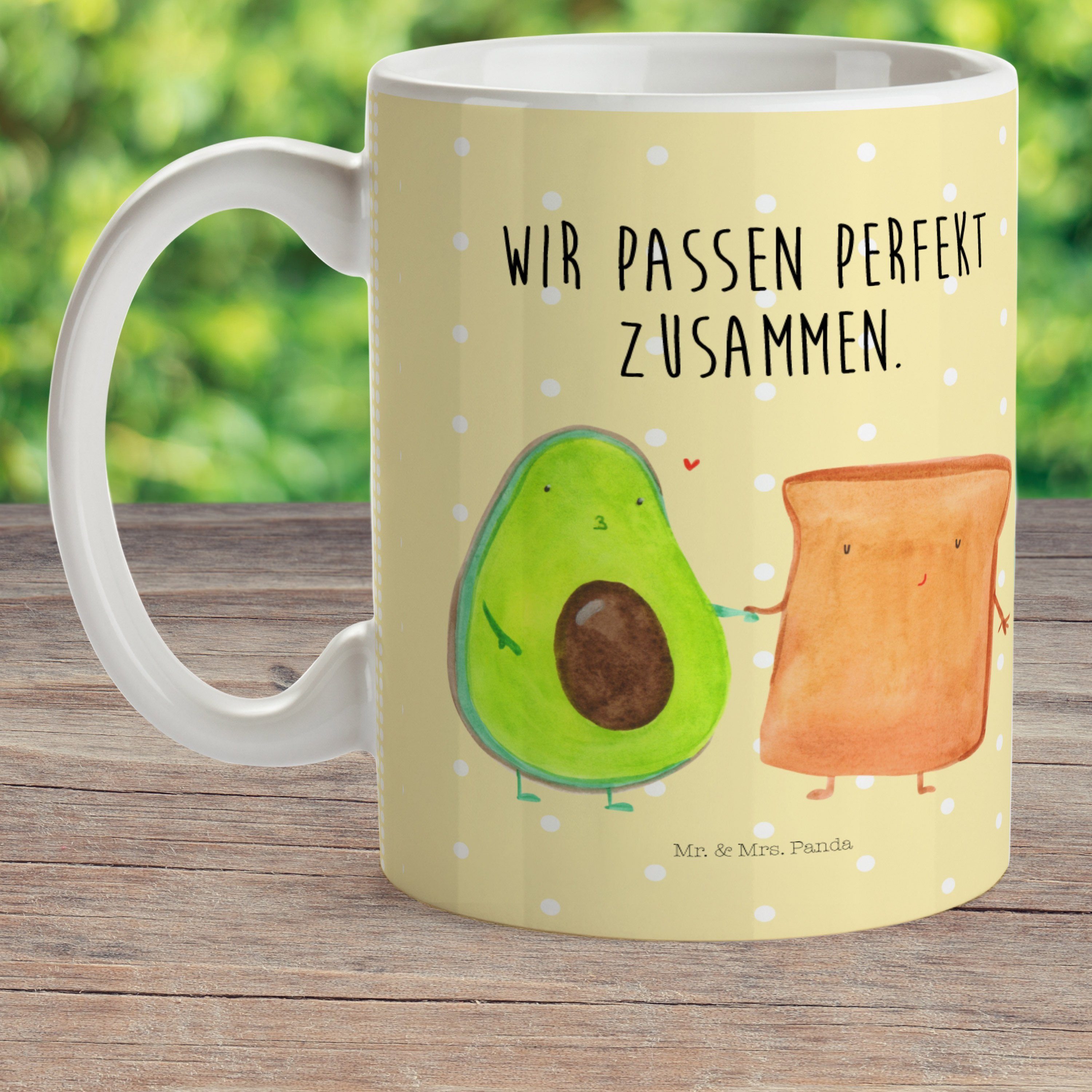 Toast - Geschenk, Liebespaar, Avocado Pärchen, Panda Veggi, Mrs. & Kinderbecher Kunststoff Mr. - Pastell + Gelb