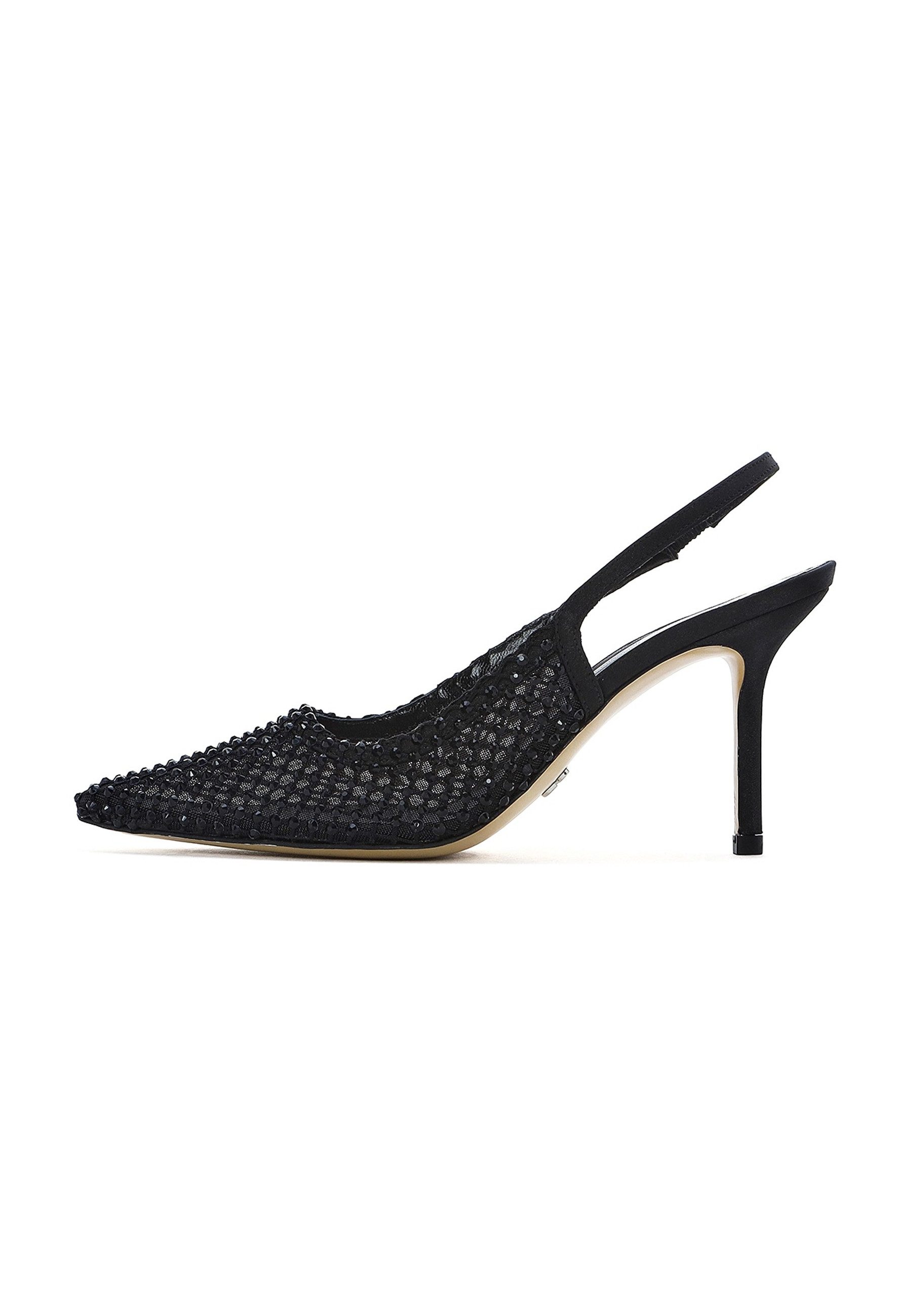 Derimod Slingback-Pumps aus Leder mit hohem Absatz mit Strass-Details Pumps Echtes Leder, Slingback-Verschluss, Strass-Detail, Stilettoabsatz