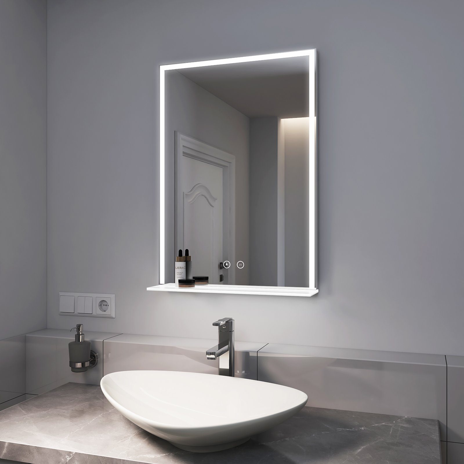 EMKE Badspiegel »Badspiegel mit Beleuchtung, Badezimmerspiegel Wandspiegel  Badespiegel«, mit Ablage und Beschlagfrei 70-80cm
