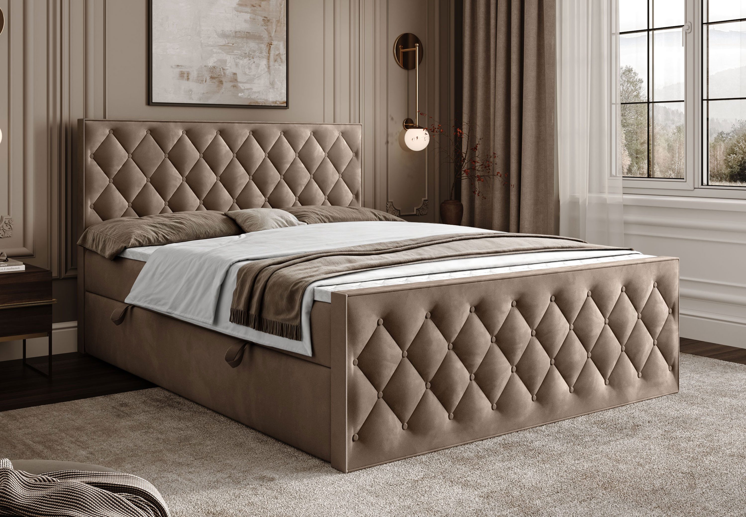 Lookway Boxspringbett INEZ II mit Bettkasten und Topper (Boxspringbett mit Topper), Breite: 140/160/180x200 cm