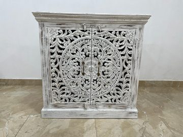 Oriental Galerie Unterschrank Weiß Whitewash Sideboard Benisha Indien 90 cm
