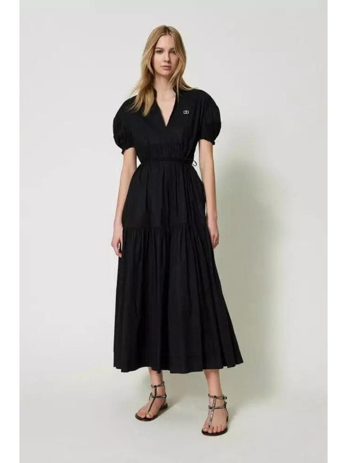 TWINSET Maxikleid Maxikleid aus Stretchpopeline