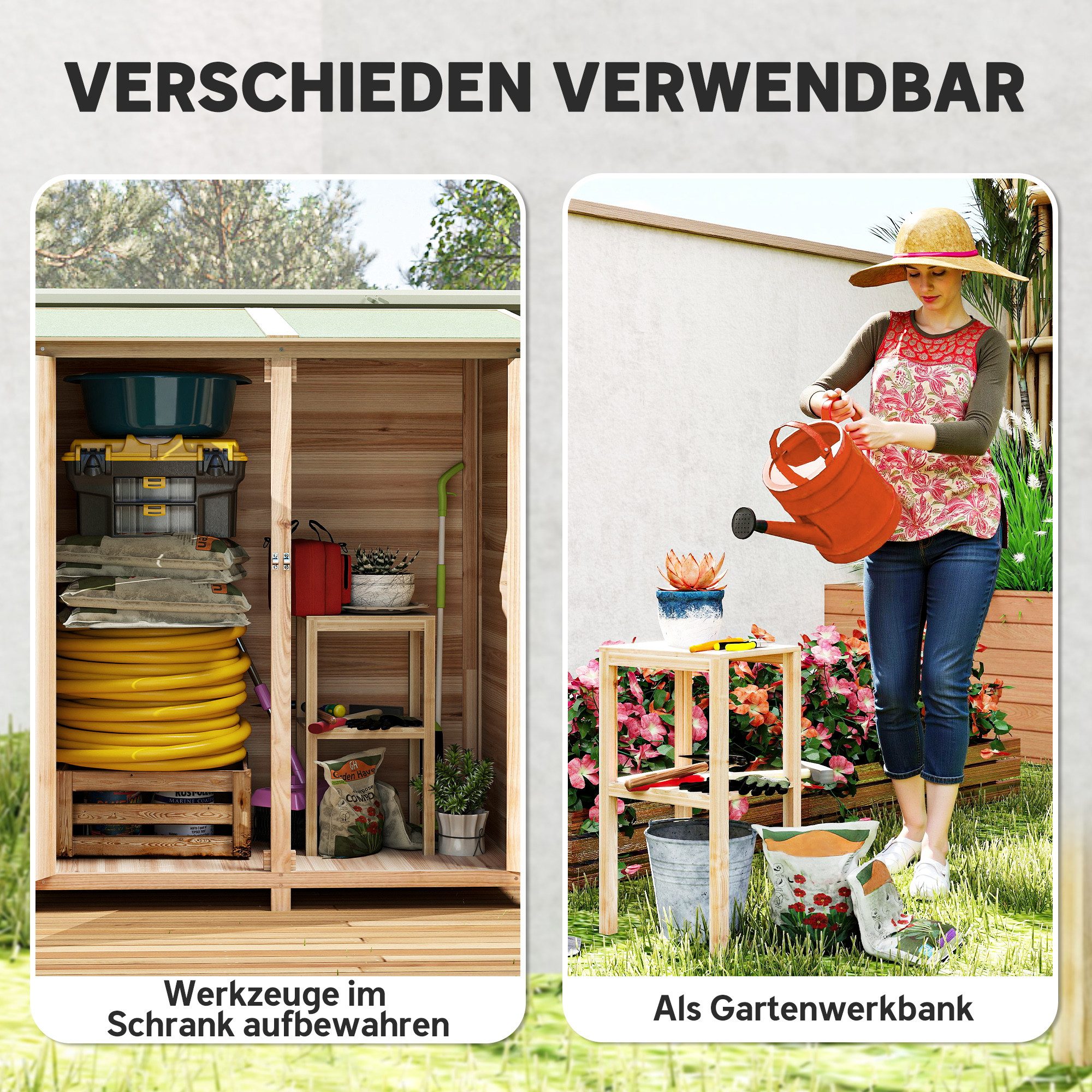 Outsunny Gerätehaus Gartenschrank Geräteschuppen mit 2 Tür mit Asphaltdach, BxT: 140x75 cm, (Geräteschuppen, 1 St., Gartenschrank aus Holz), für Garten, Terrass – Bild 4 von 5