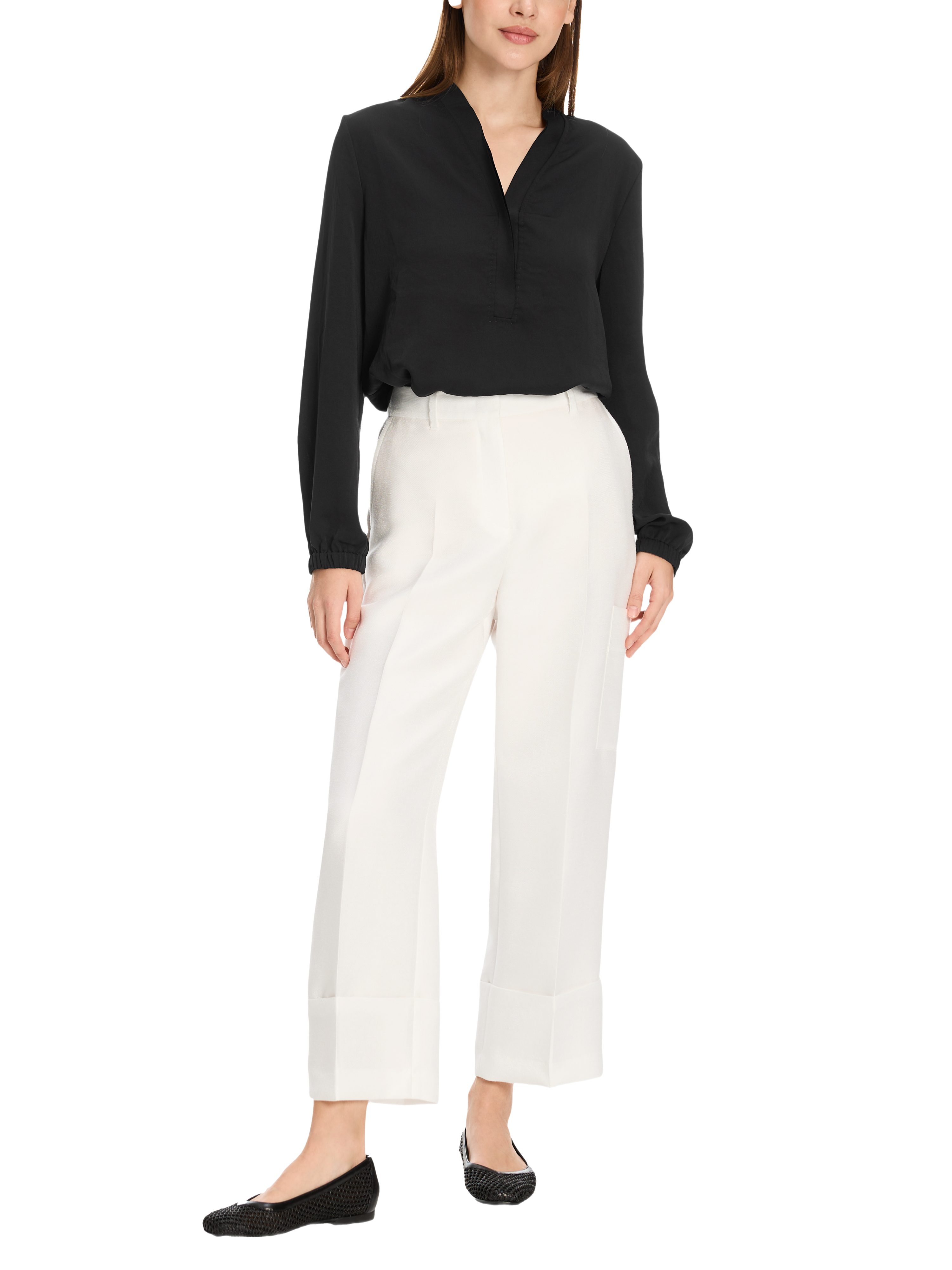 Marc Cain Langarmbluse BE.0 - E1 - Essentials B schwarz,Elegant,Polyester,Unifarben,V-Ausschnitt,Lang,Weit