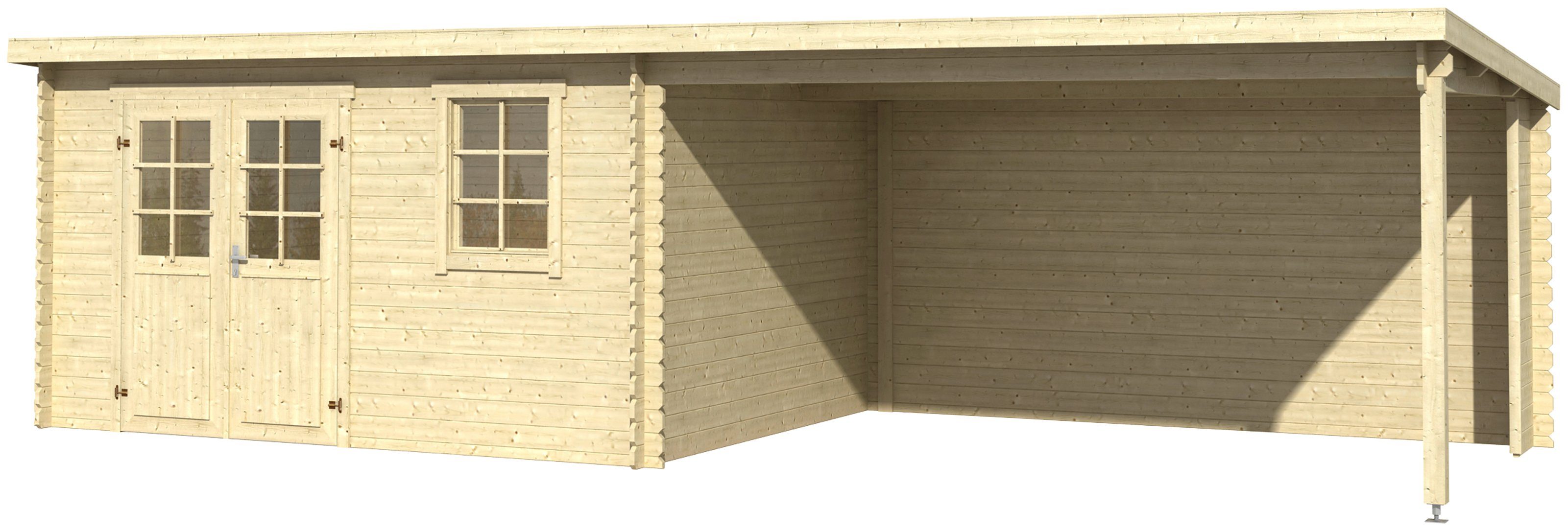 LASITA MAJA Gartenhaus Reno, BxT: 780x314 cm, (Set), Blockbohlenhaus 28mm, mit Anbau