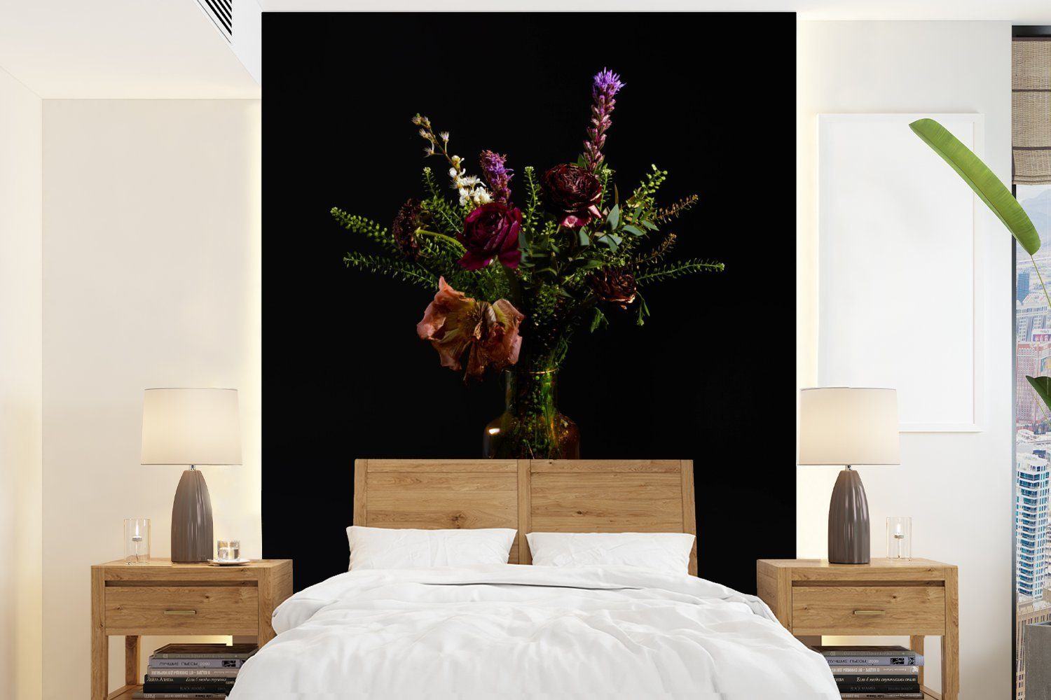 MuchoWow Fototapete Blumen - Farben - Stilleben, Matt, bedruckt, (4 St), Montagefertig Vinyl Tapete für Wohnzimmer, Wandtapete