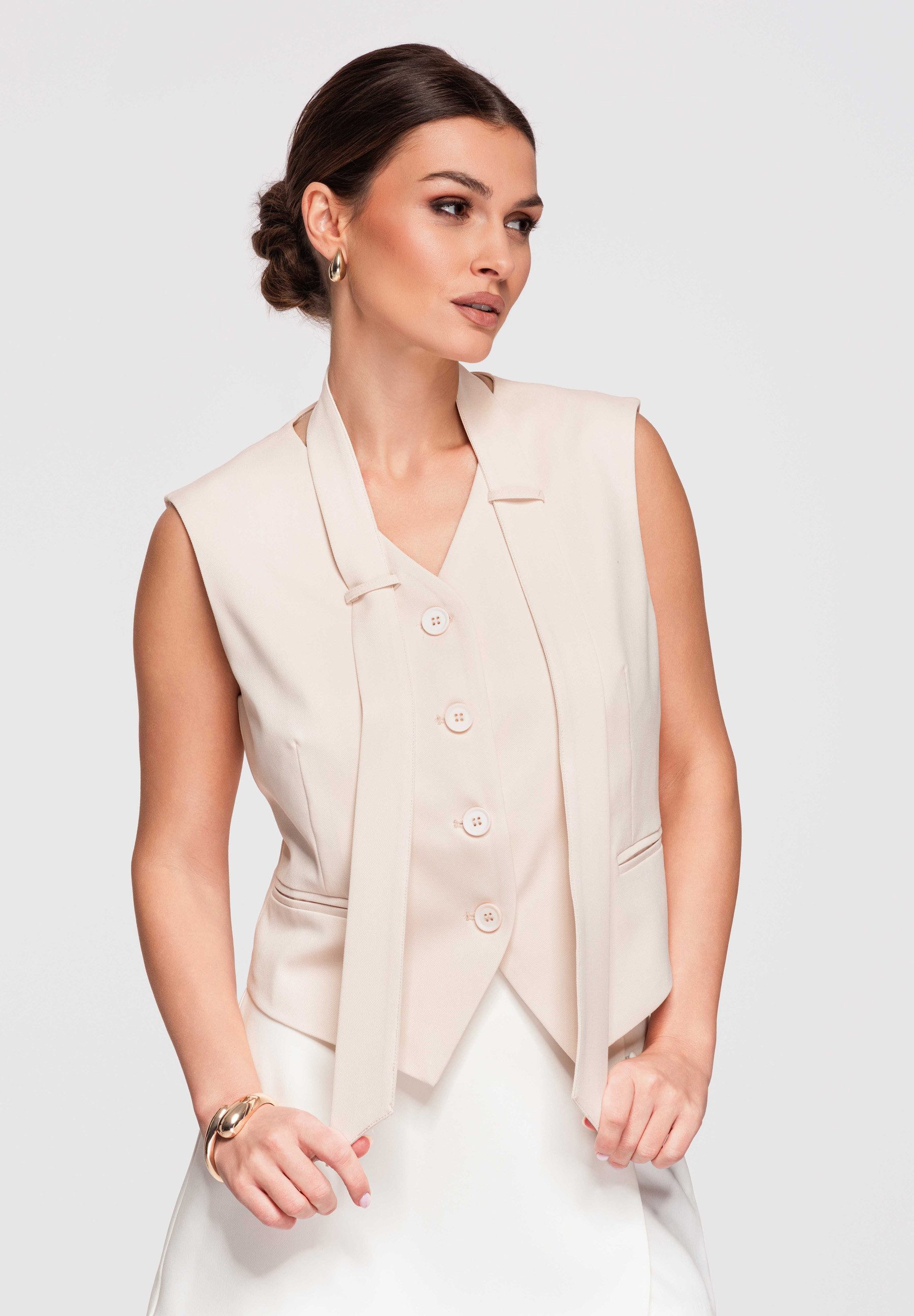 OMBRE Kurzweste Damen Weste Ärmellos Figurbetont Elegant (kein Set, 1-tlg) Taillierter Schnitt, Schalkragen