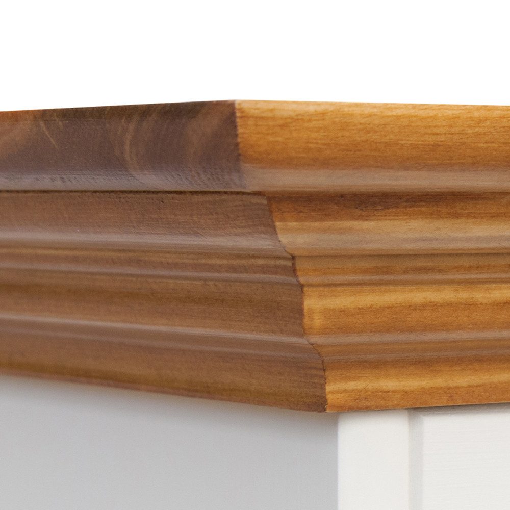 Lomadox Vitrine BORMIO-163 Massivholz, weiß mit Eiche Optik, 90 cm breit