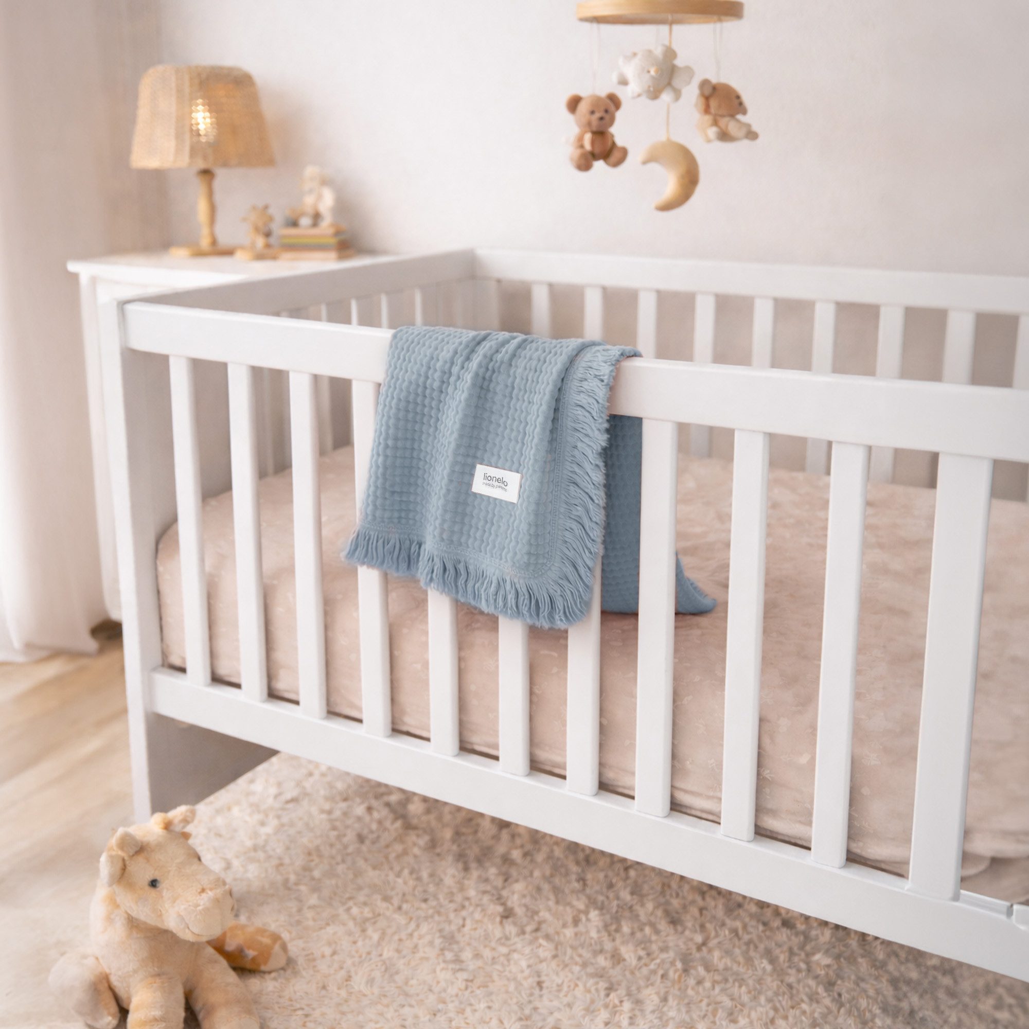 Kinderdecke MUSLIN BLANKET, lionelo, 6 Lagen/100% Baumwolle/ganzjährig/weicher Musselin/Fransen