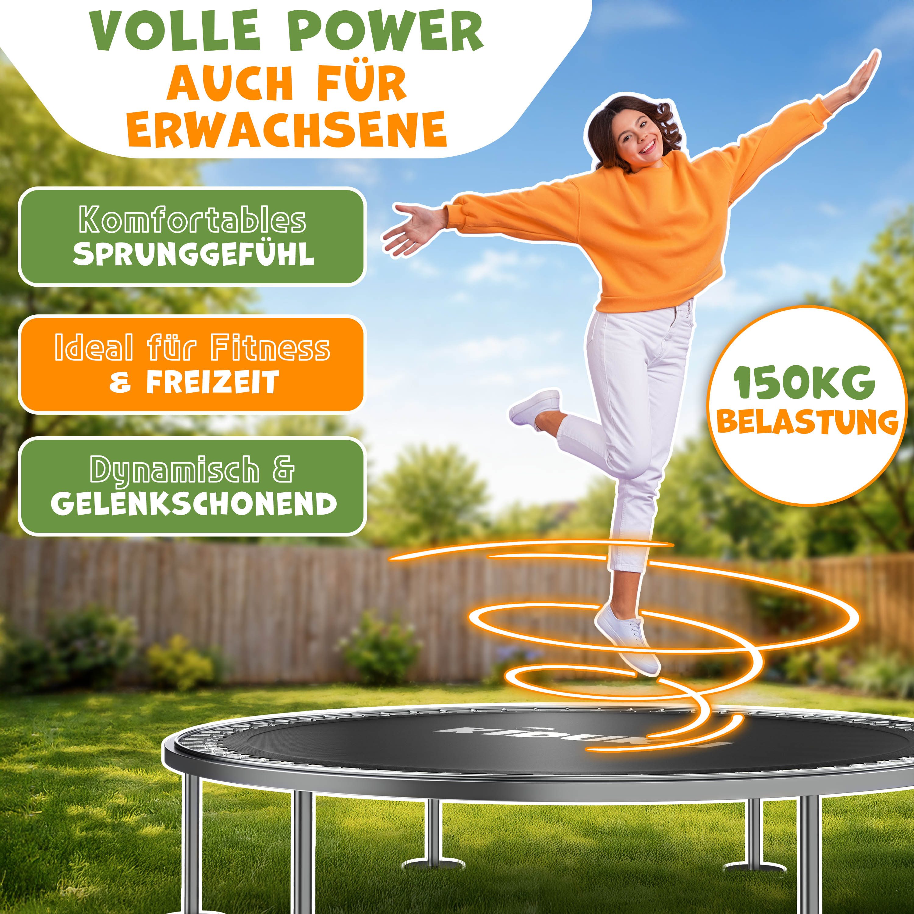 KIDUKU Hochsprungmatte KIDUKU® Trampolin Sprungtuch Ø 244 305 366 427 cm Ersatz Sprungmatte (48-96 Ösen UV-Beständig & Wetterfest Zubehör Ersatzmatte, Garten-Tr – Bild 5 von 5