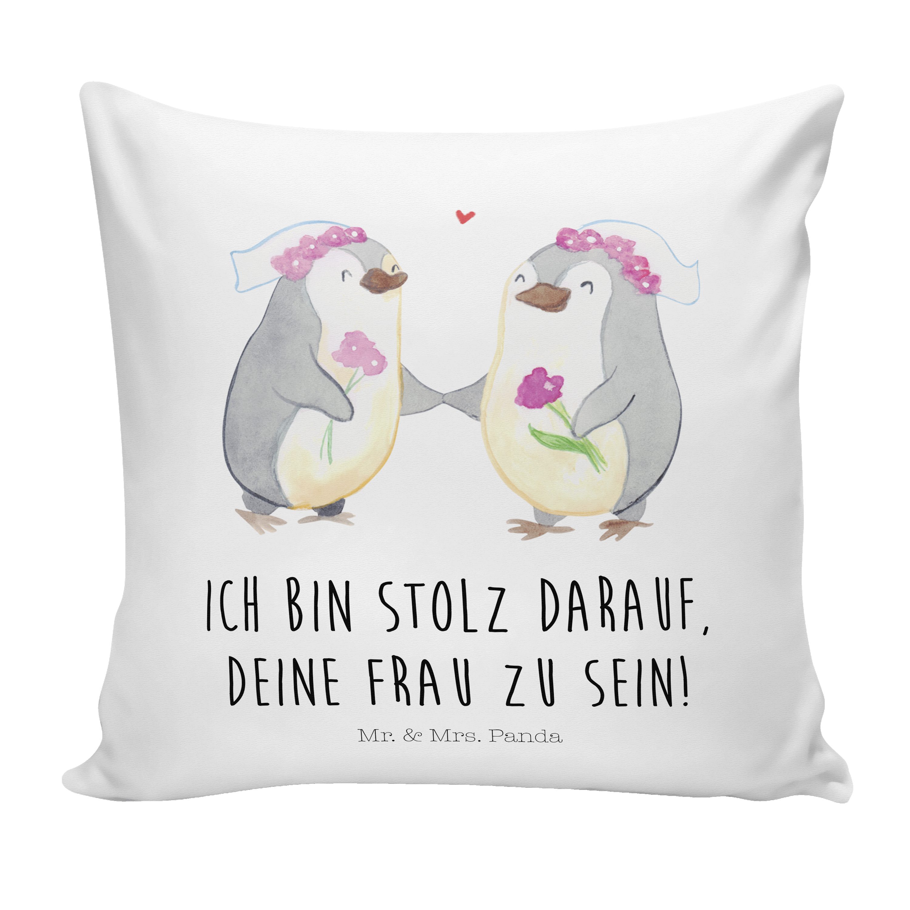Mr. & Mrs. Panda Dekokissen Pinguin Pärchen Lesbian Pride - Weiß - Geschenk, Dekokissen, Sofakiss