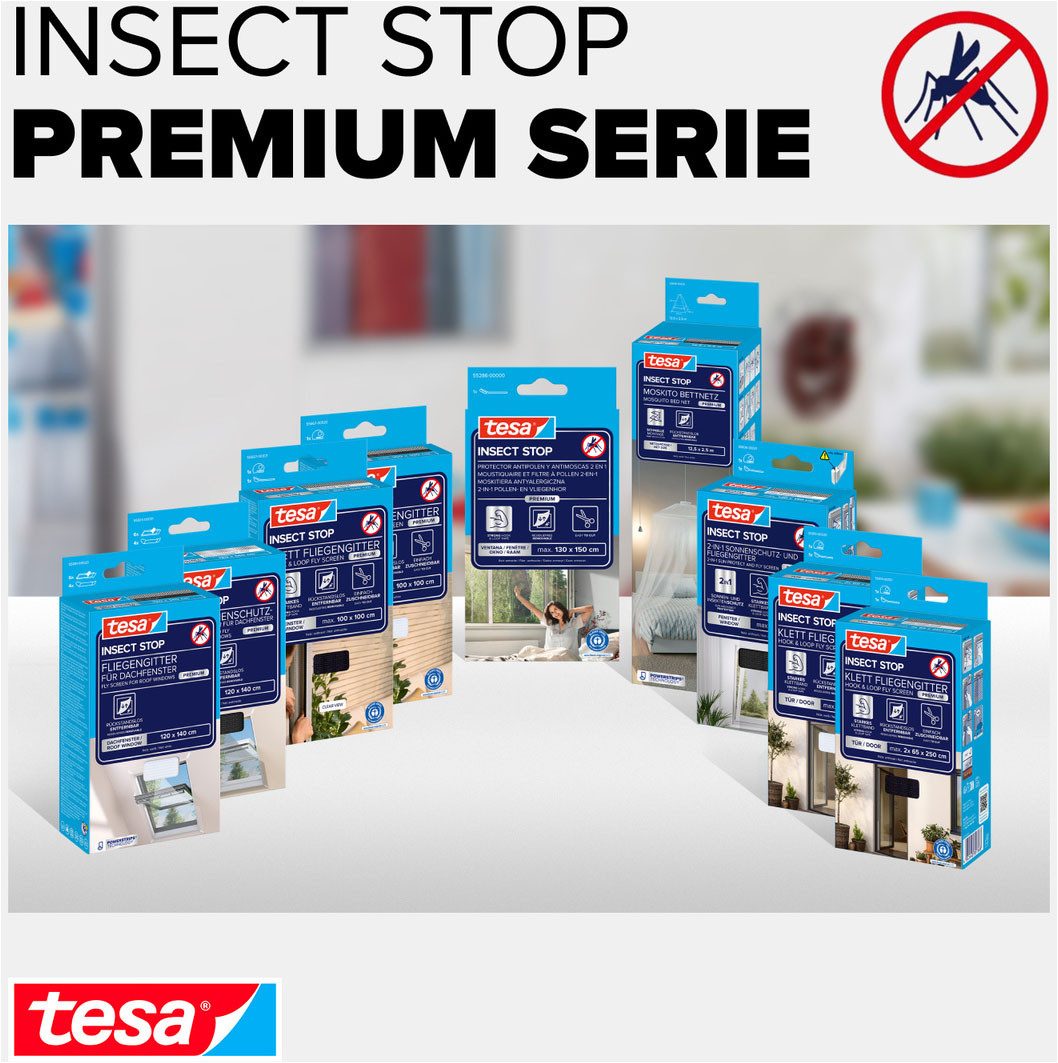 tesa Insect Stop Comfort SUN Protect Fliegengitter für Fenster - 1.3m:1.5m, (Packung, 1-St., Fliegennetz, Klettband), Insektenschutzgitter mit Sonnenschutz - ohne Bohren - schwarz