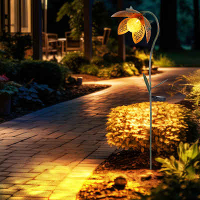 Globo LED Solarleuchte, LED-Leuchtmittel fest verbaut, Kaltweiß, LED Außen Solar Steck Leuchte Blume Crackle-Glas Kugel Lampe