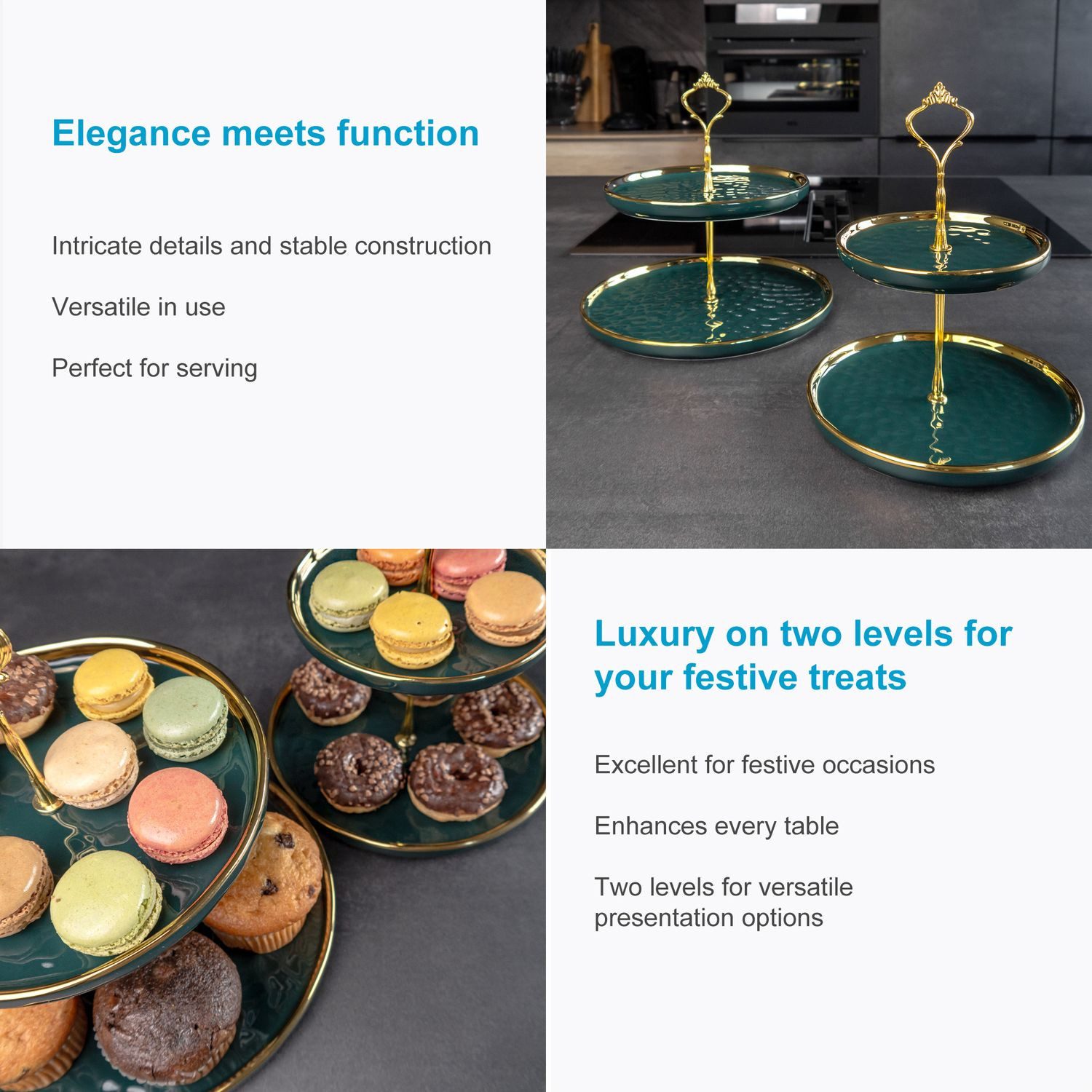 Intirilife Etagere, Porzellan, (2-tlg), Etagere 2 Etagen Porzellan Cupcake Tortenständer Gebäckständer