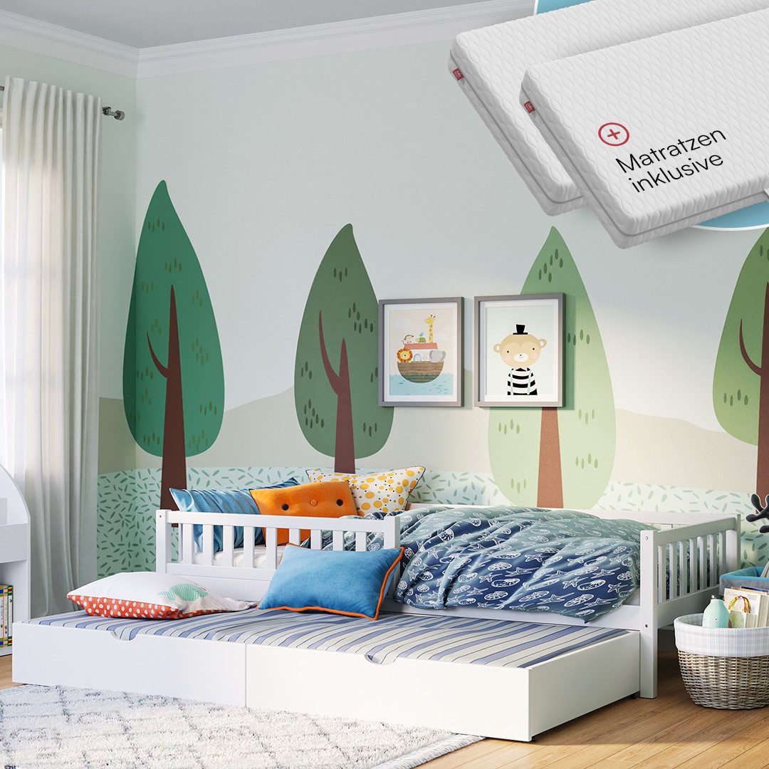 Bellabino Kinderbett Vils mit Lattenrost und Rausfallschutz 90x200 cm (weiß günstig online kaufen