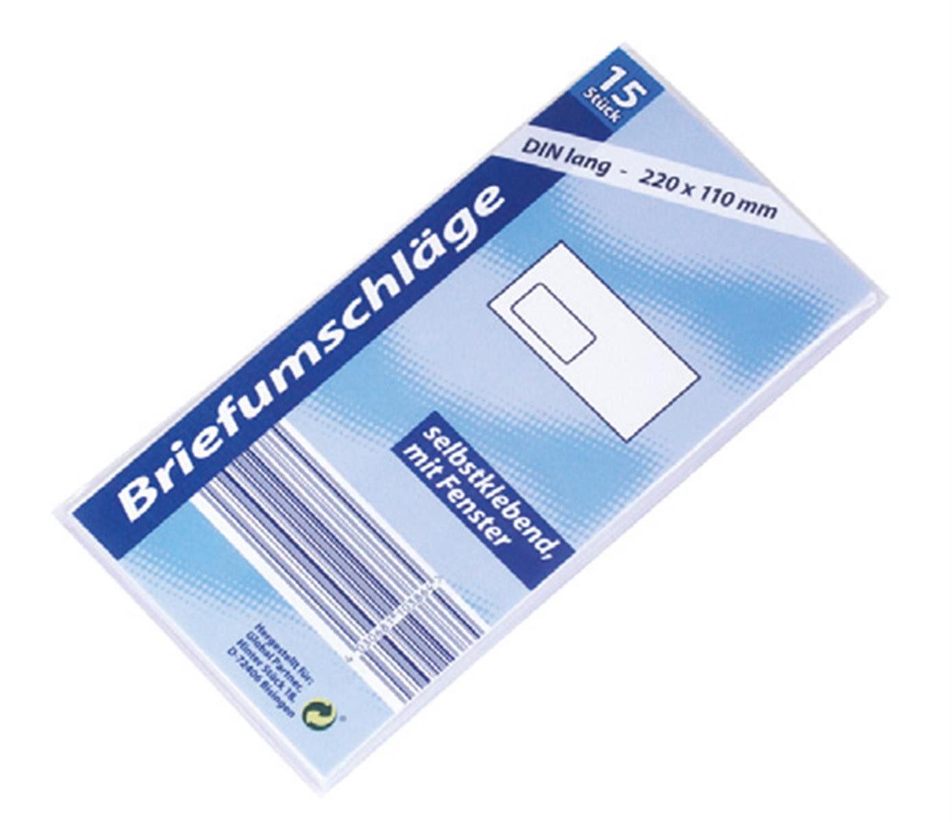 Briefumschlag Fenster-Briefumschläge DL, 15er Pack, Kuvert Umschlag Hülle Sichtfenster Versandtasche Briefhülle