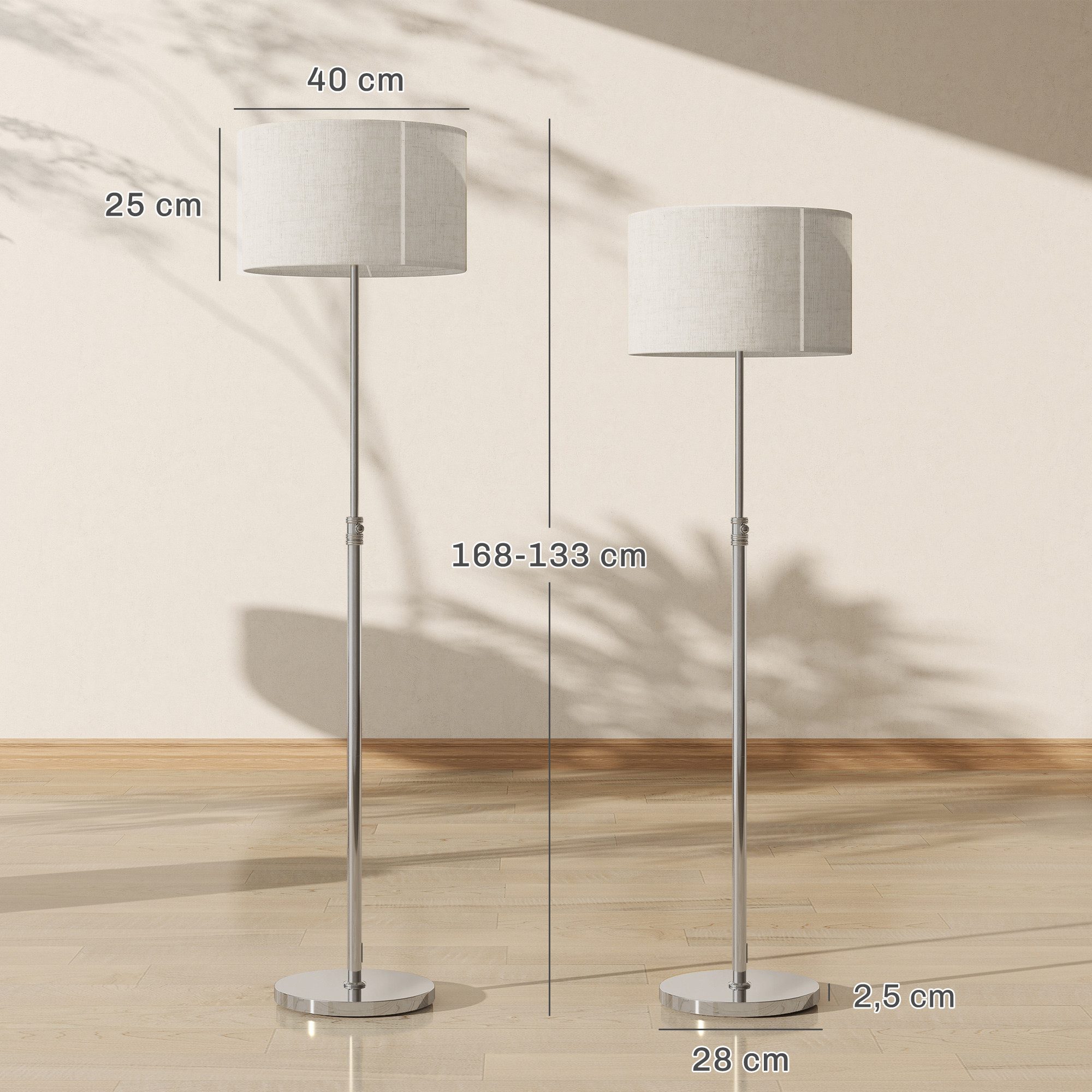 HOMCOM Stehlampe Leinenschirm, Timer, Fernbedienung, Dimmfunktion, LED wechselbar, Neutralweiß, für Wohnzimmer Schlafzimmer, Beige