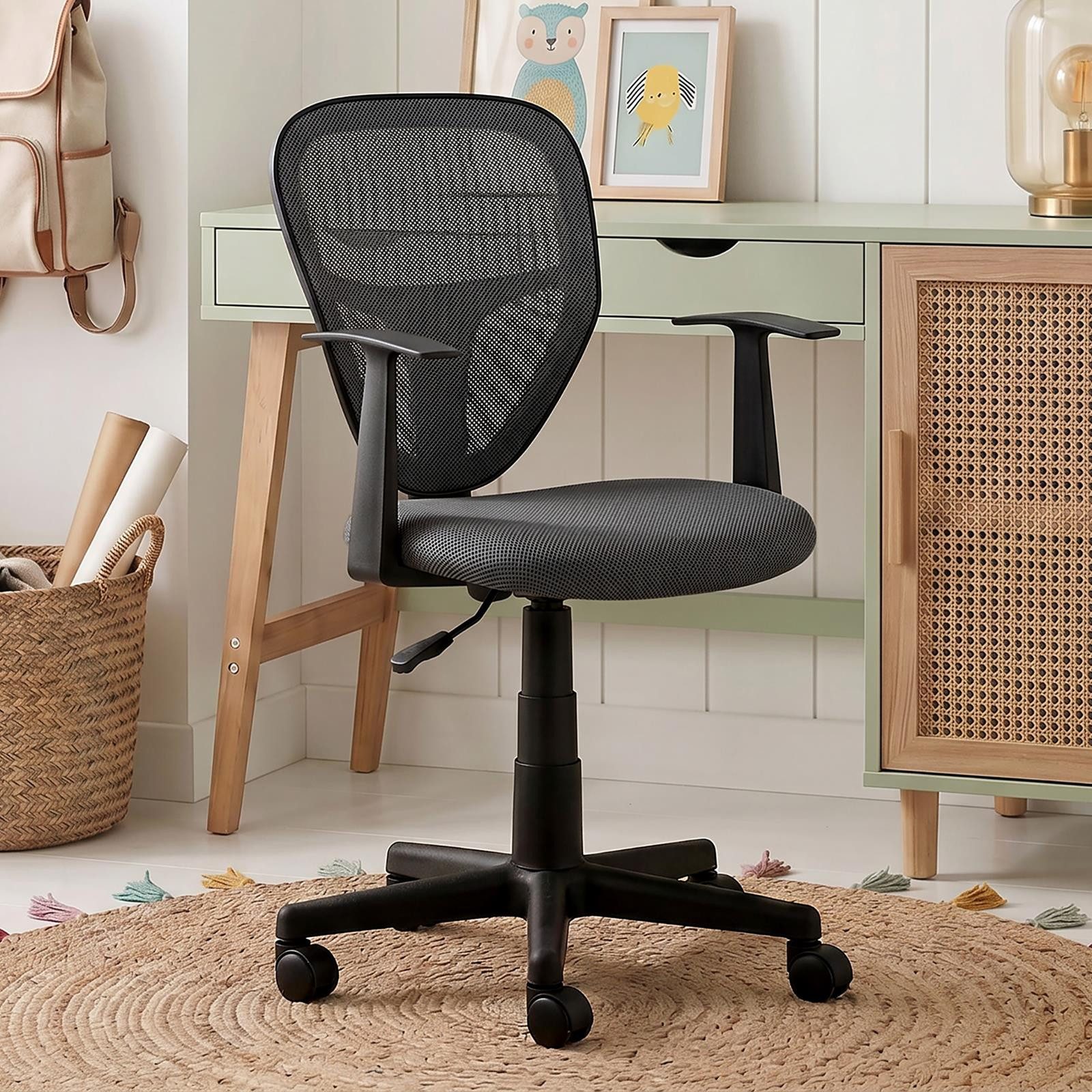 IDIMEX Schreibtischstuhl STUDIO, für Kinder, ergonomisch geformt, höhenverstellbar mit Armlehnen Grau