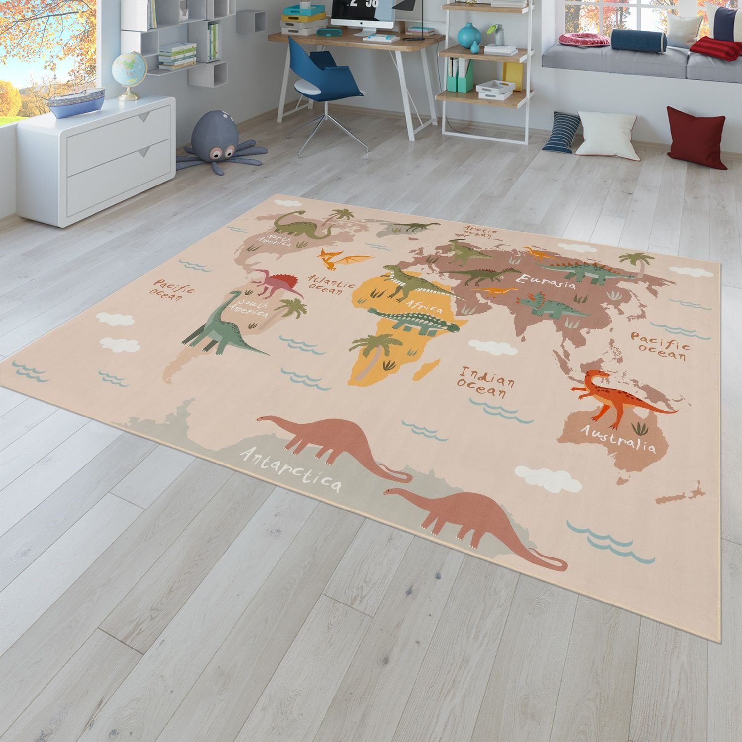 Kinderteppich Rutschfester Teppich Kinderzimmer Spielteppich Mädchen Jungen, TT Home, eckig, Höhe: 9 mm Grün Beige Braun