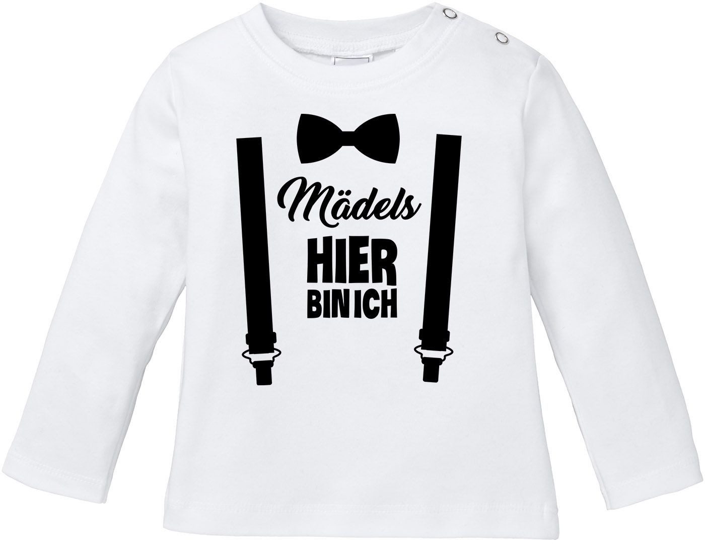 Rundhalsshirt Baby Langarmshirt Babyshirt Mädels hier bin ich lustig Spruch Jungen