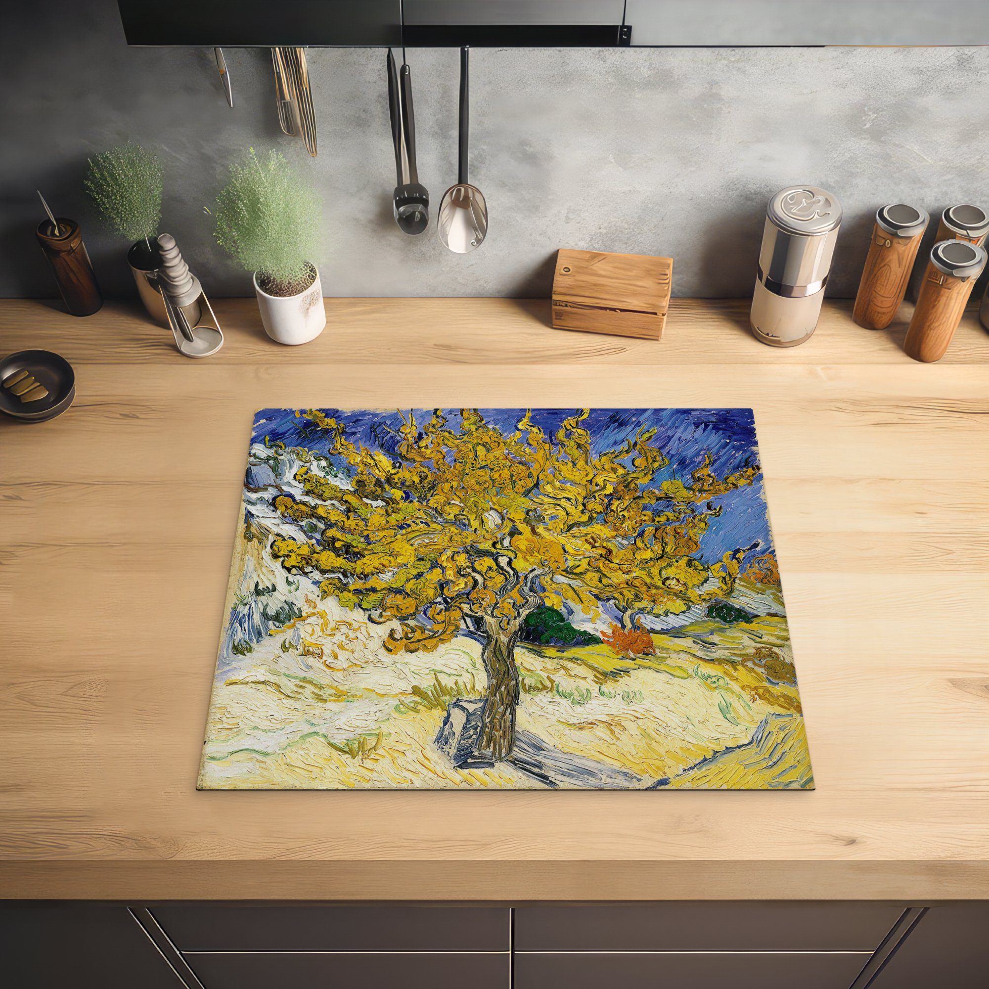 Induktionsmatte Vincent 59x52 für küche, van Herdblende-/Abdeckplatte Maulbeerbaum Vinyl, Gogh, Ceranfeldabdeckung - die (1 cm, tlg), MuchoWow
