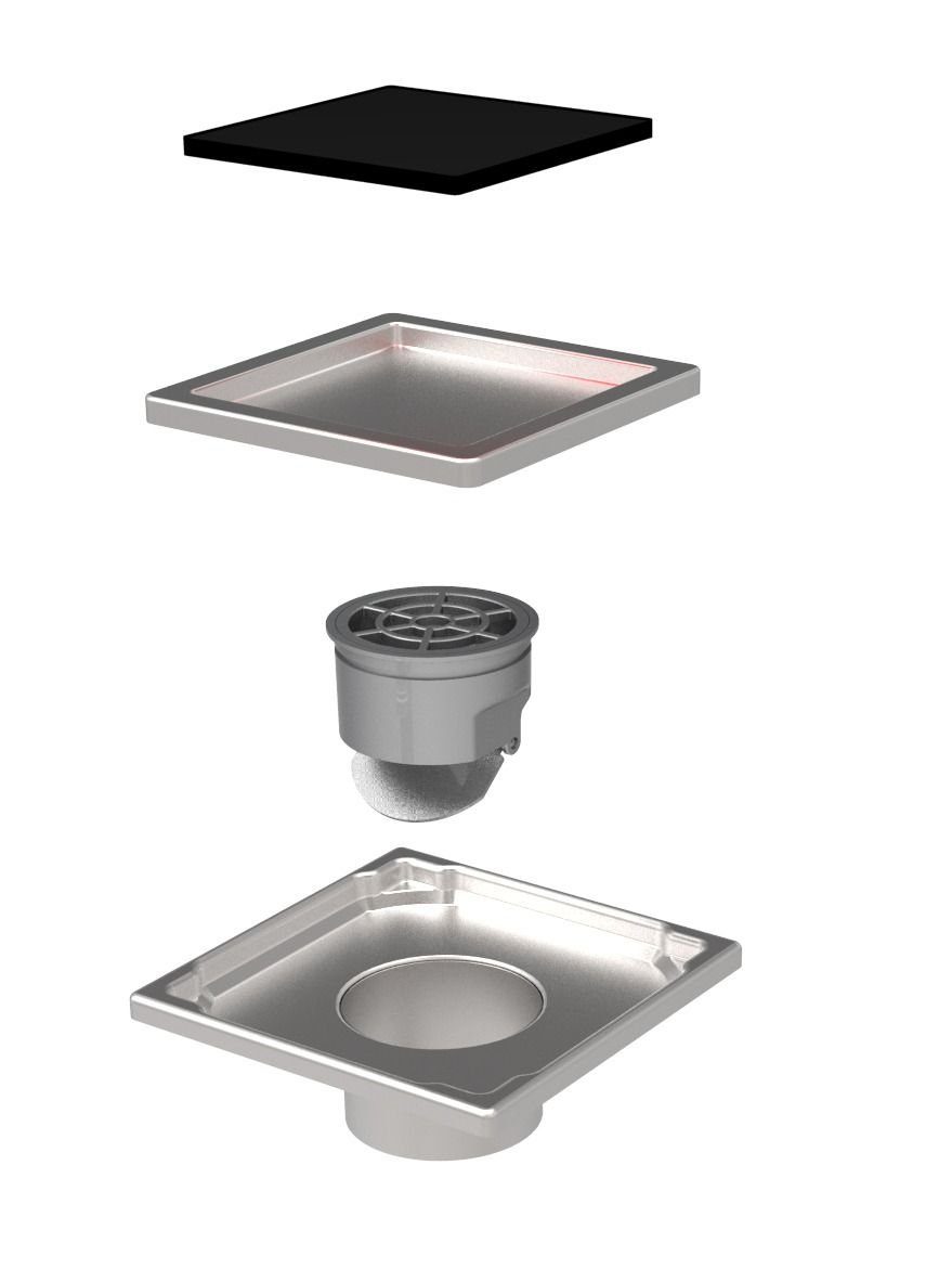 MERT Bodenablauf Duschablauf Edelstahl Glas Abdeckung 110x110 mm flach