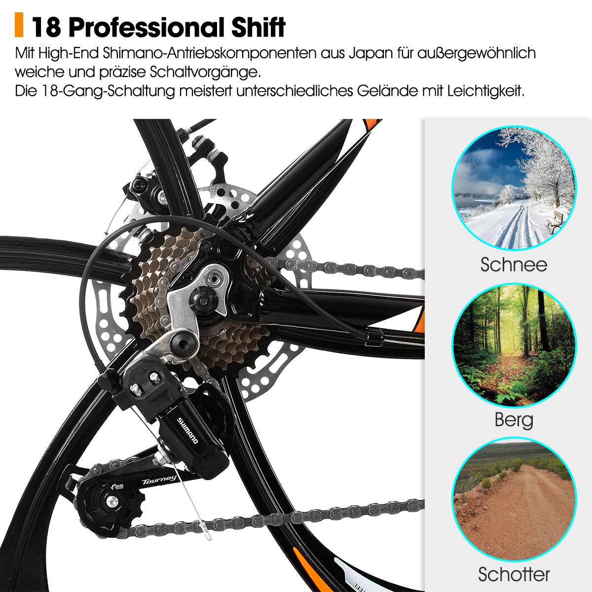 HILAND Mountainbike 26 Zoll Mountainbike für Erwachsene für Männer, Frauen, Studenten, 3-Speichen-Räder, 18-Gang, mit Schutzblechen, Doppelscheibenbremsen