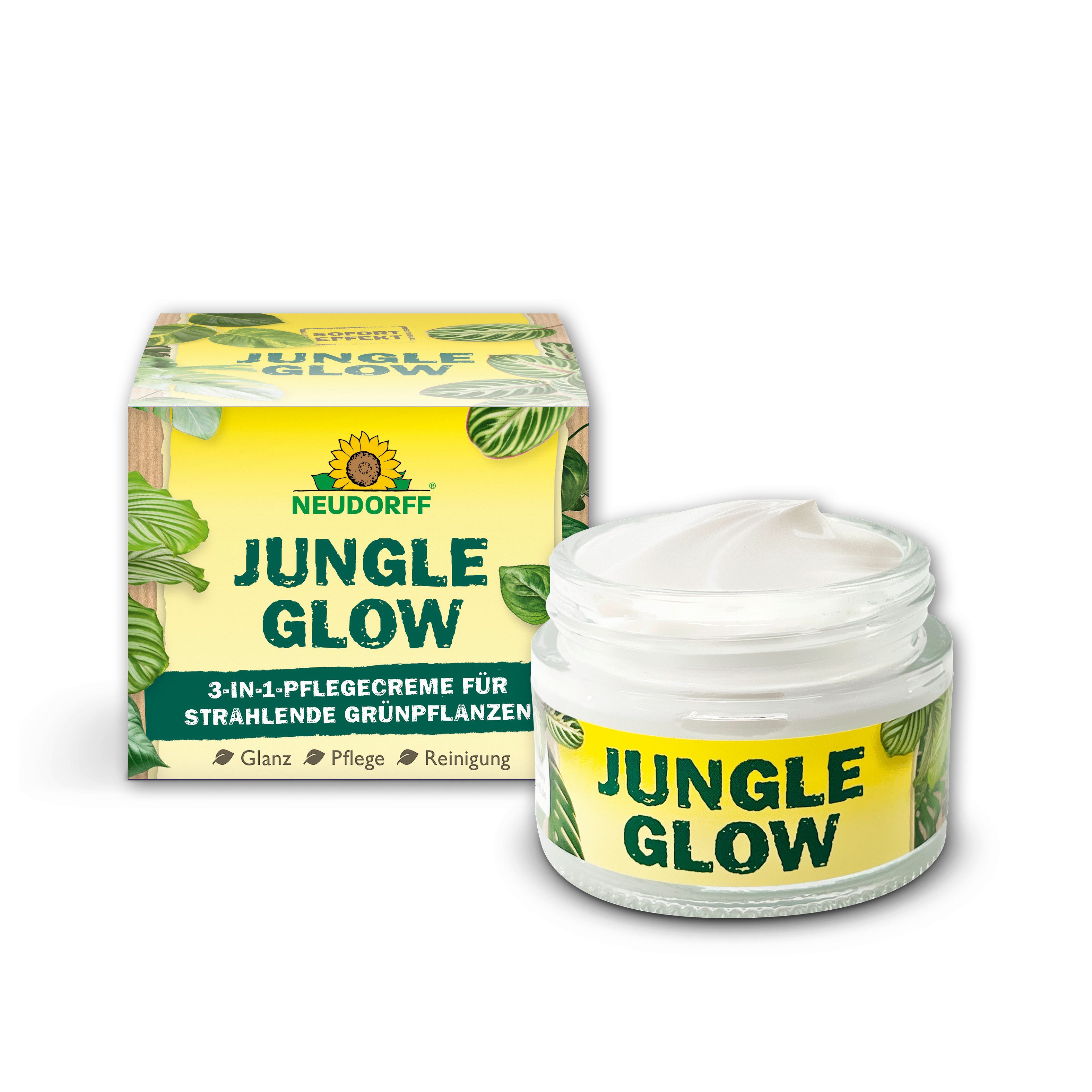 Neudorff Gartenpflege-Set Jungle Glow 3in1 Pflegecreme für Grünpflanzen 50ml, 3-in-1-Pflege für Glanz, Reinigung und kräftiges Laub