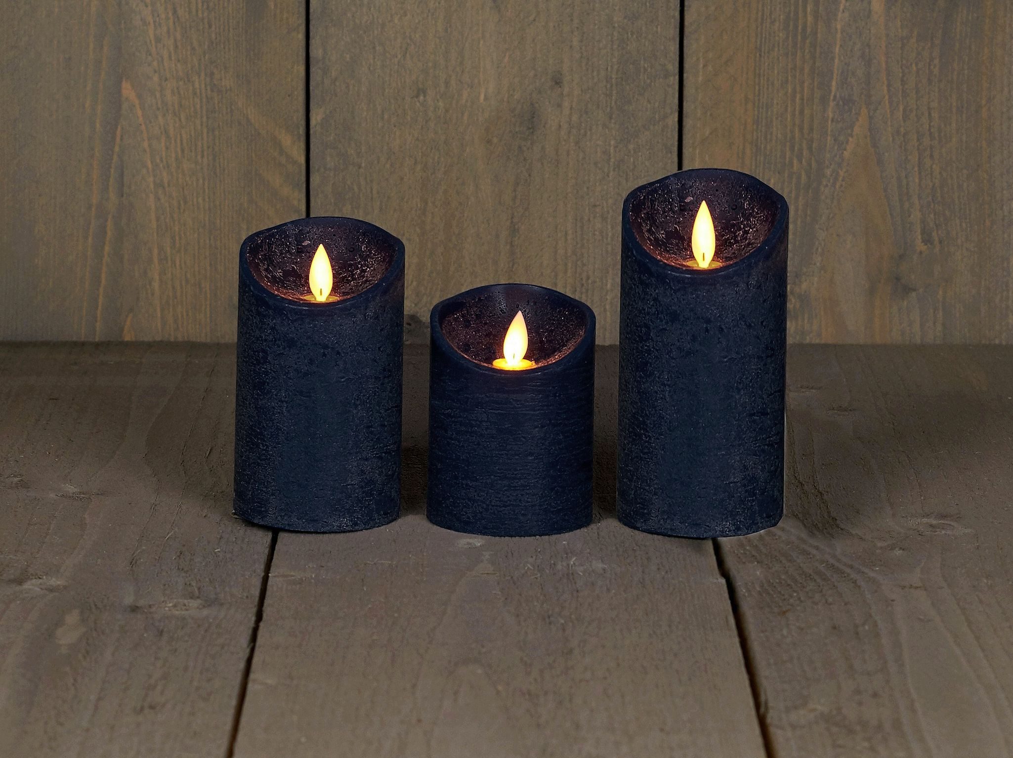Coen Bakker Deco BV LED-Kerze 3er Set LED Echtwachskerze 10 / 12,5 & 15 cm, Ø 7,5 cm (3-tlg), große Farbauswahl, Timerfunktion, flackernder Docht