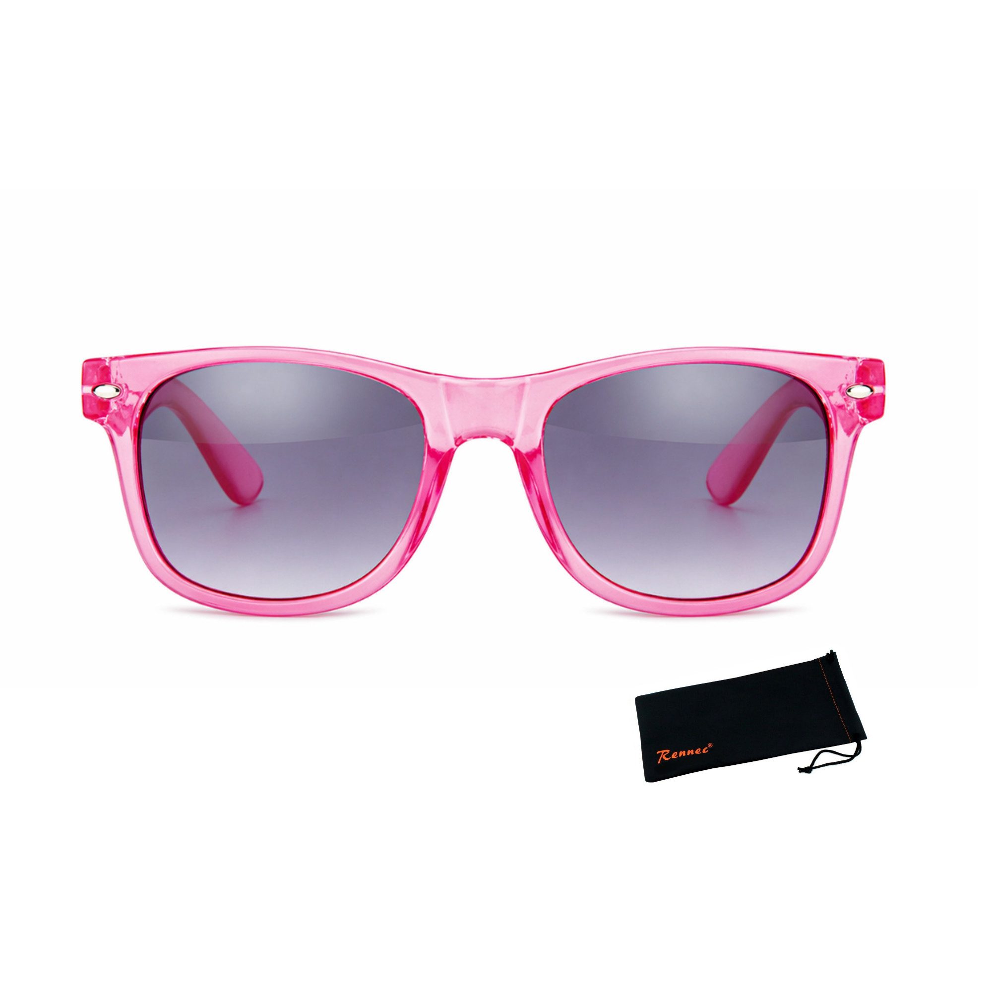 Rennec Sonnenbrille (Nerd Sonnenbrille Damen Herren Retro Gestell Transparent) Gläser Lila Verlaufsgetönt, Federscharniere an den Brillenbügeln