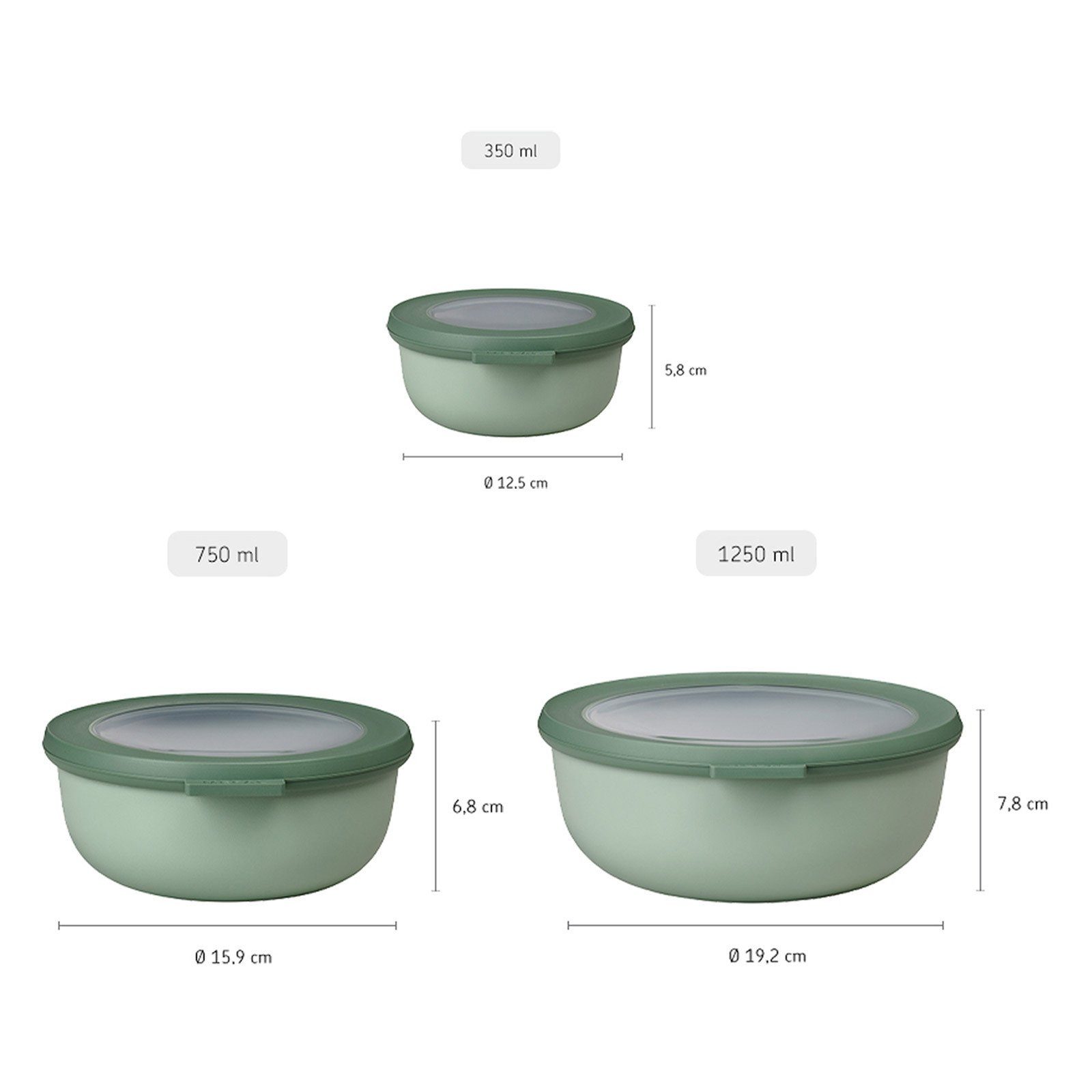 Green Kunststoff, Cirqula Multischüssel Set, 0,35l Mepal (3-tlg) Nordic Frischhaltedose 1,25l 3er 0,75l