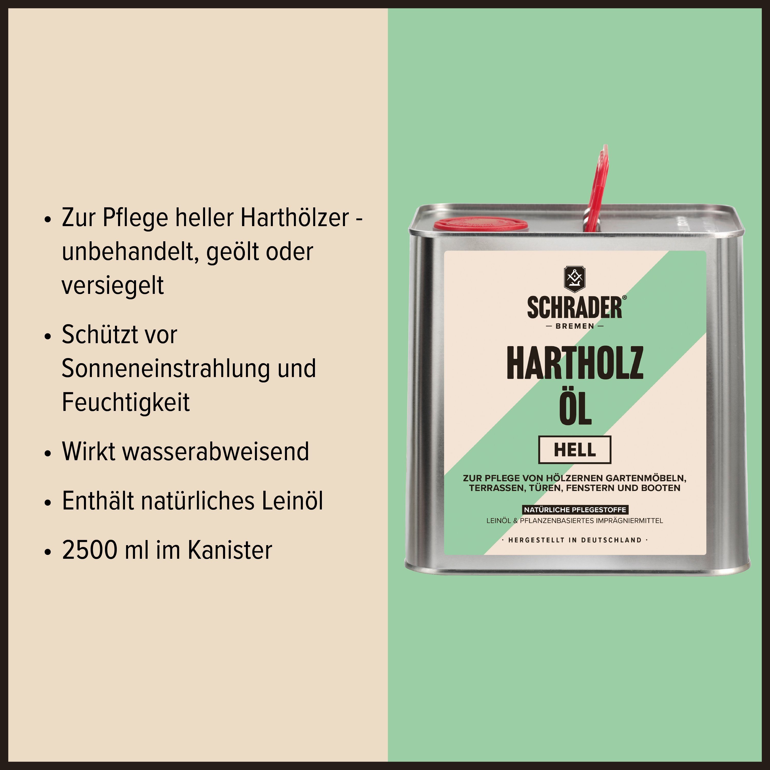 Made - Schmutzbürste Hartholzöl und Teaköl - Pflegeset 2-teilig - mit hell 2,5L in Germany -, Schrader Terrassenöl Enthält Hartholzöl -