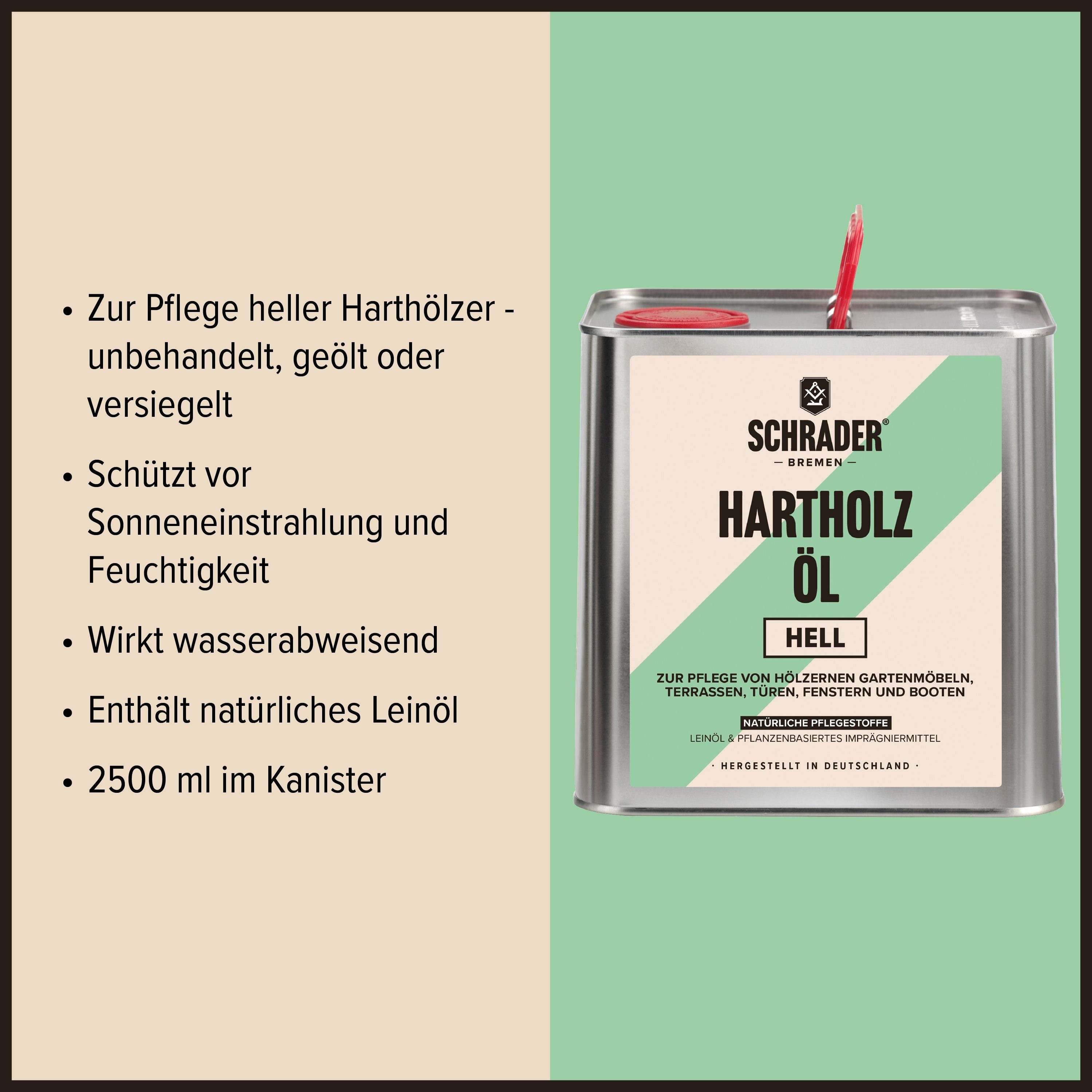 Schrader Hartholzöl Terrassenöl hell - Pflegeset mit Teaköl - 2,5L, Enthält Hartholzöl und Schmutzbürste - 2-teilig - Made in Germany