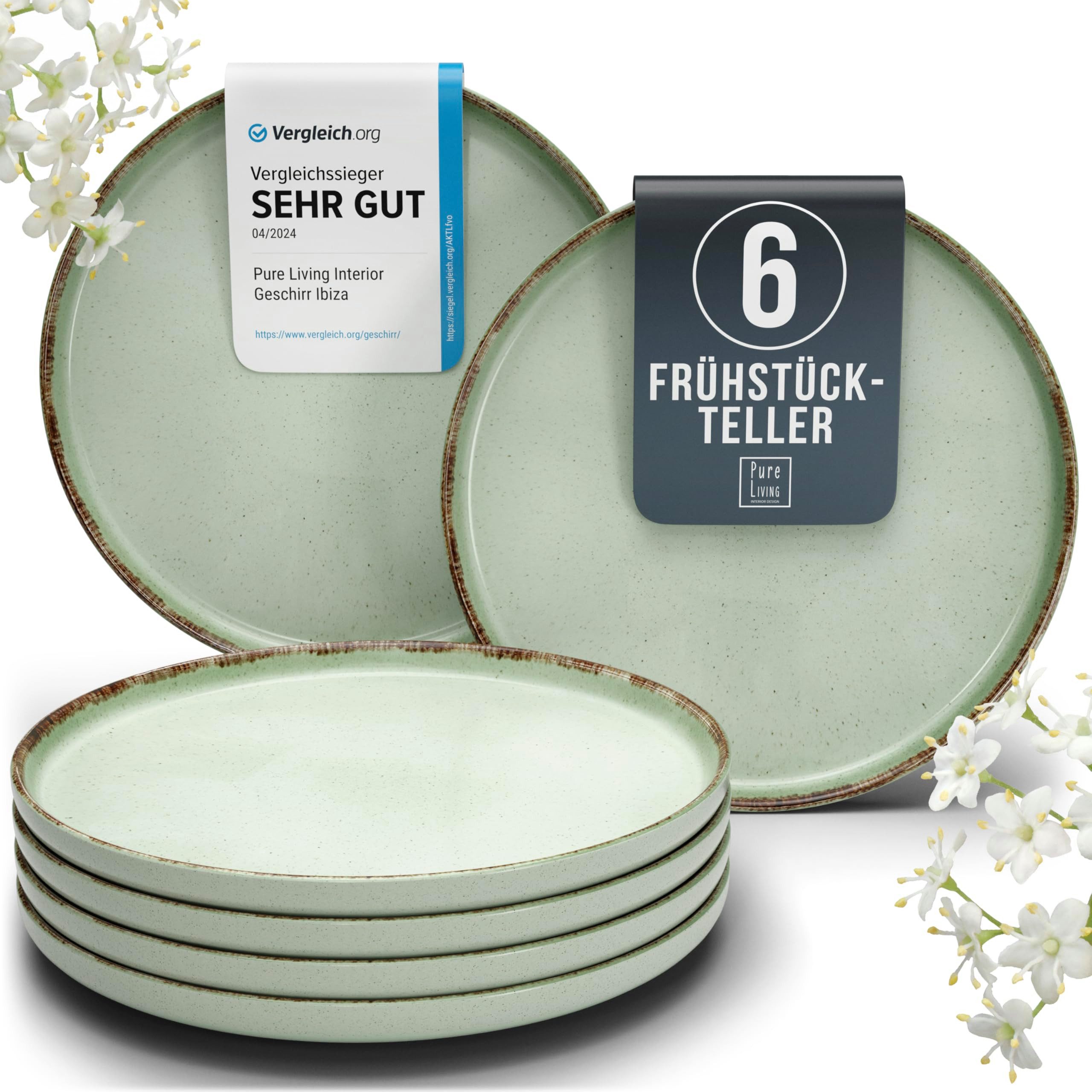 PURE LIVING INTERIOR DESIGN Geschirr-Set Steingut Frühstücksteller 6 Personen Rustic TESTSIEGER, Hochwertiges L (6-tlg), 6 Personen, Steingut, Authentischer Landhausstil, Reaktive Glasur – jedes Stück ein Unikat,…