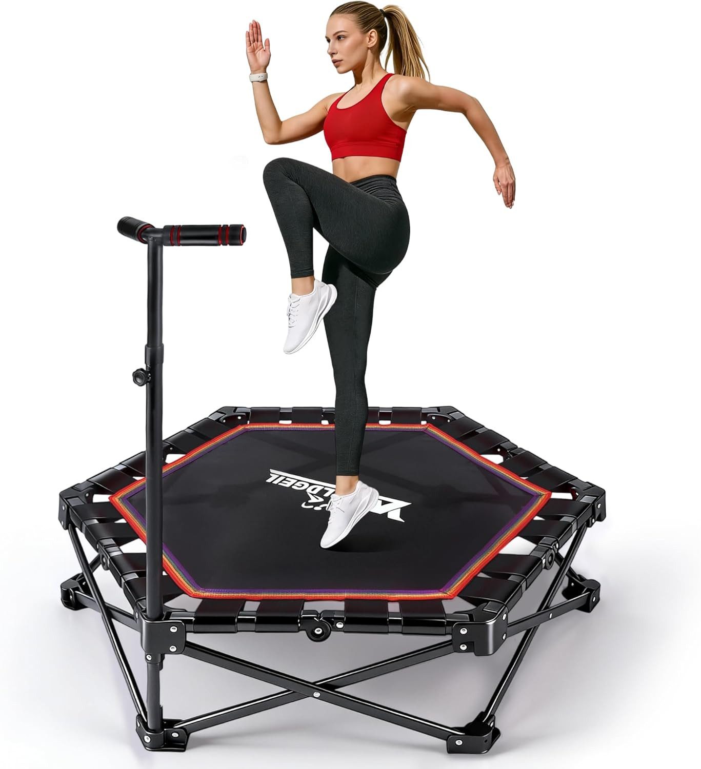 Nettlife Fitnesstrampolin Klappbar Mini Trampolin Höhenverstellbarem Griff Tragkraft 150 kg, Ø 86.5 cm, Indoor Trampolin für Erwachsene & Kinder Sportgeräte für Zuhause