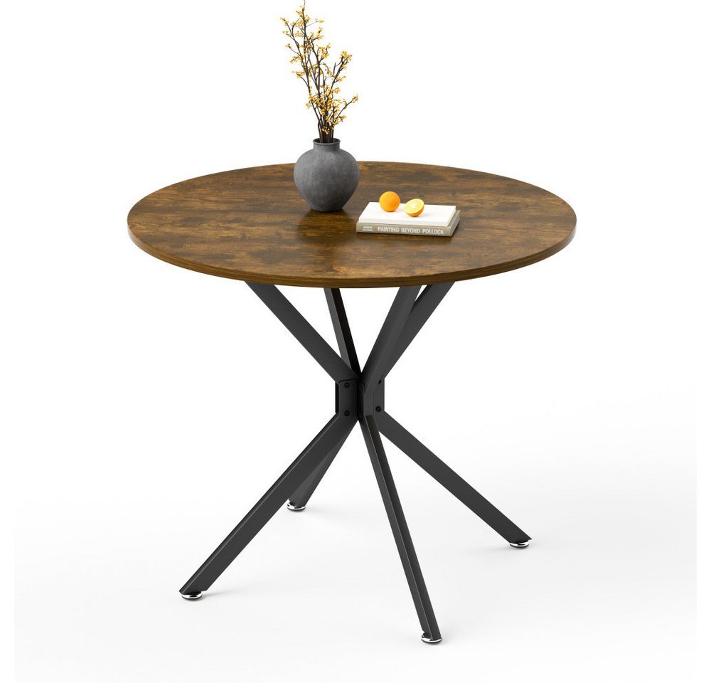 BBWL Esstisch 90 cm platzsparend Metallbeine Küchentisch für 1–4 Personen, Runder Esstisch, für Wohnzimmer Esszimmer, Braun+ Schwarz