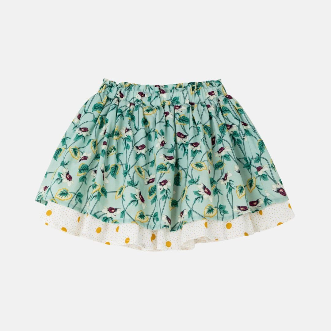 Midirock ausgestellter Rock mit Blumen und Polka Dots