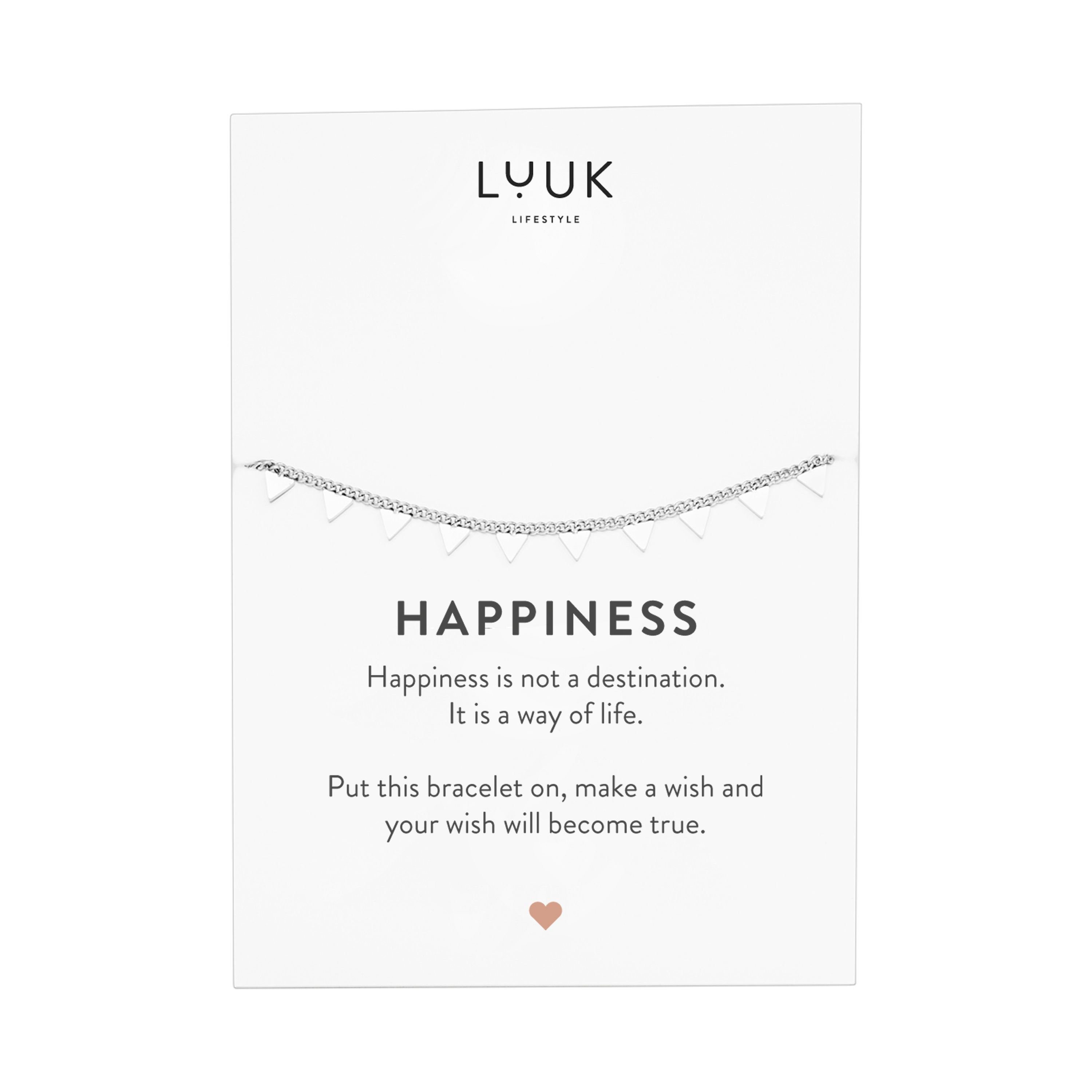 LUUK LIFESTYLE Edelstahlarmband Triangle-Coins, mit Happiness Spruchkarte Silber