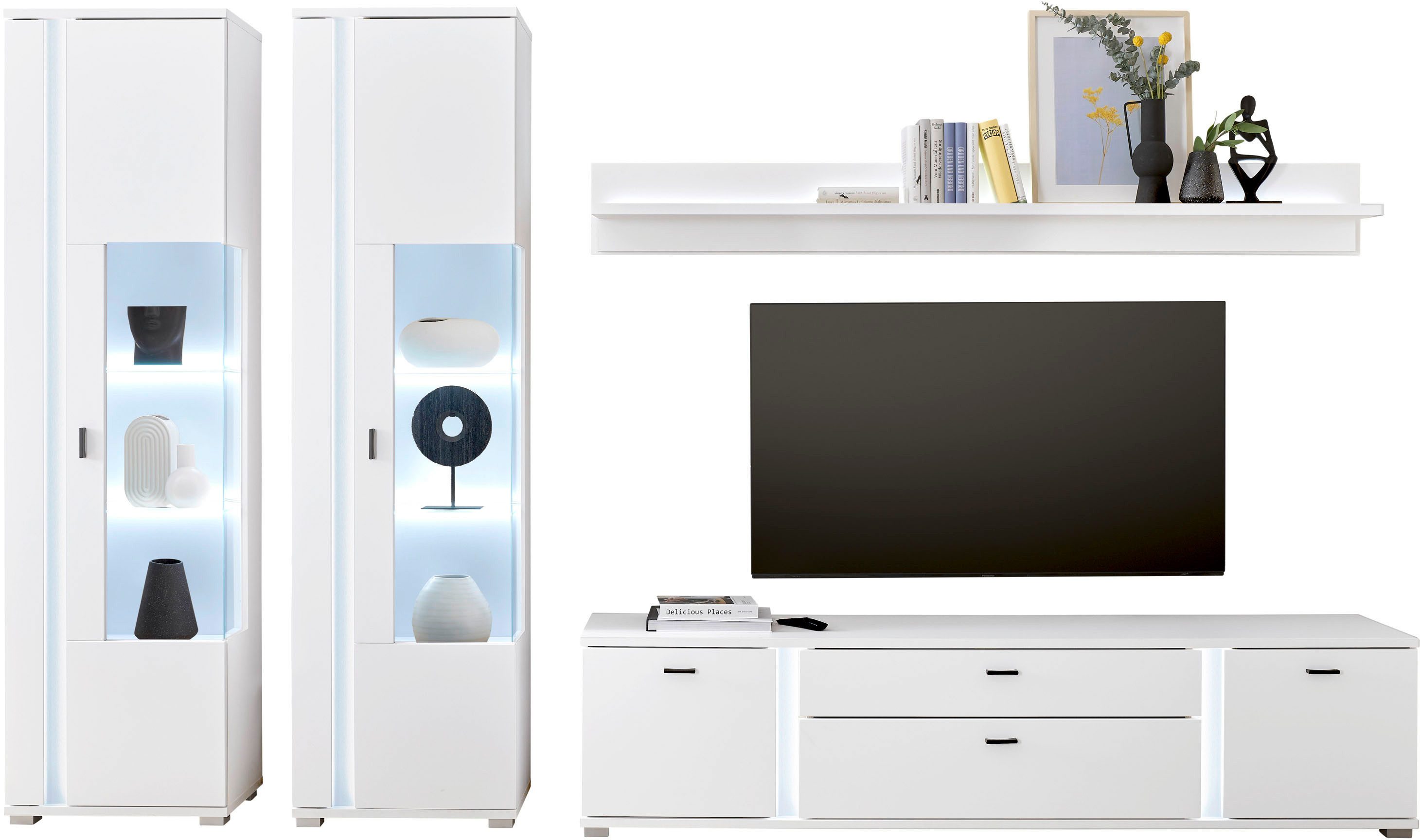 Home affaire Wohnwand LONG ISLAND, (Set, 4-St), in moderner Trendfarbe,inklusive senkrechter Beleuchtung,Breite 330 cm